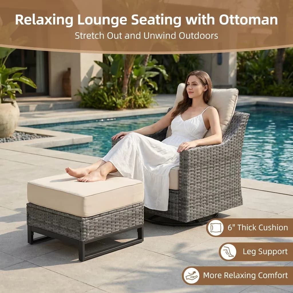 Modern Patio Conversation Set with Weatherproof, 3-Seat Sofa - Gray Wicker Model F5A4E3
