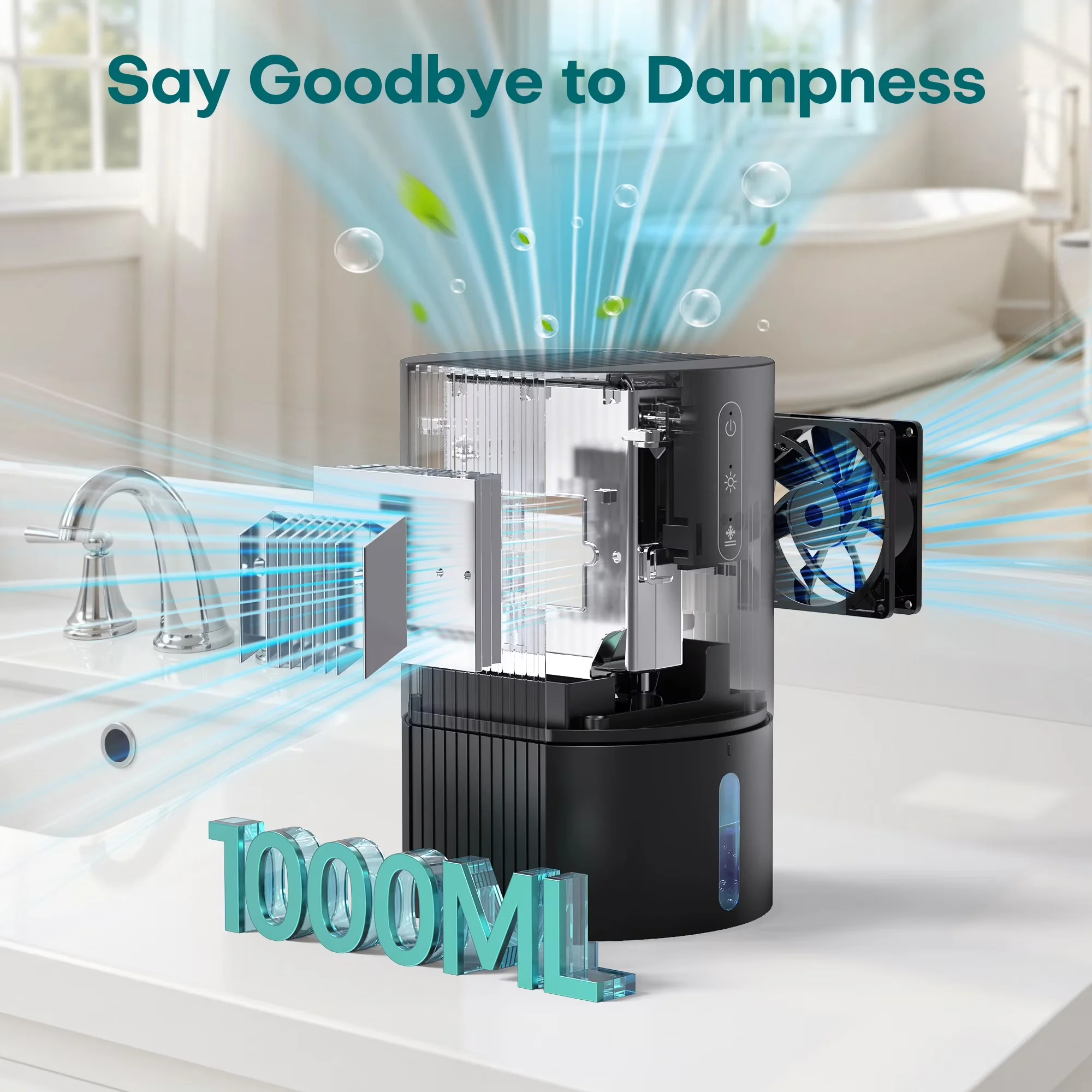 Dehumidifier Classic with LED, Automatic Shut-Off, Automatic Defrost Control - Black for Bathroom, Auto Model 40110A