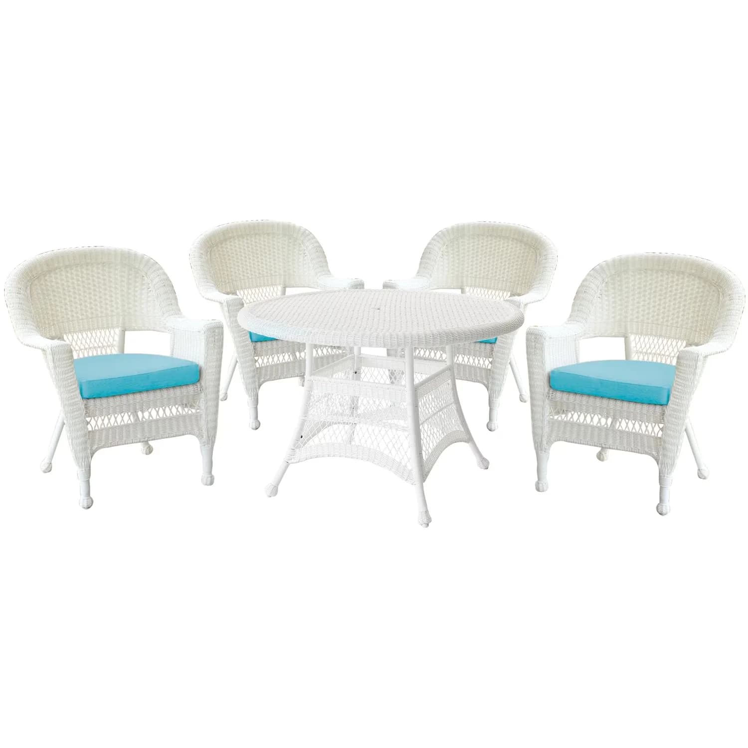 Premium Patio Dining Set with Steel frame for extra durability, 5pc White Wicker - Resin Wicker, Steel White Model 3CEB00