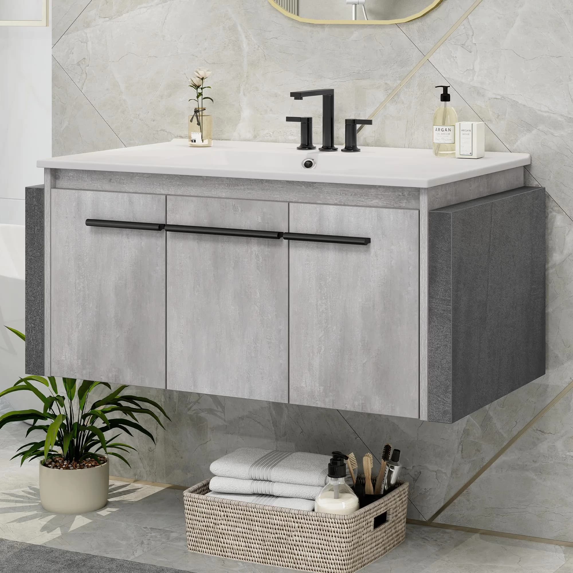 Bathroom Renovation Versatile with 36" Inch Wall Mounted Vanity, Sink, Gray - Model 844E67