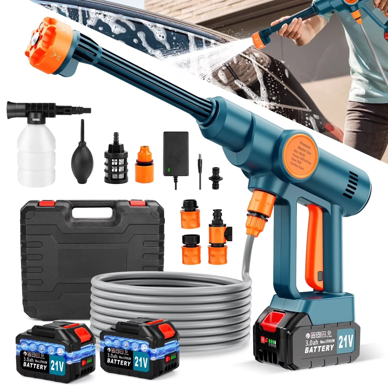 Premium Pressure Washer with Battery, Quick Connect Tips, Telescoping for Car, Patio - Model 228A67