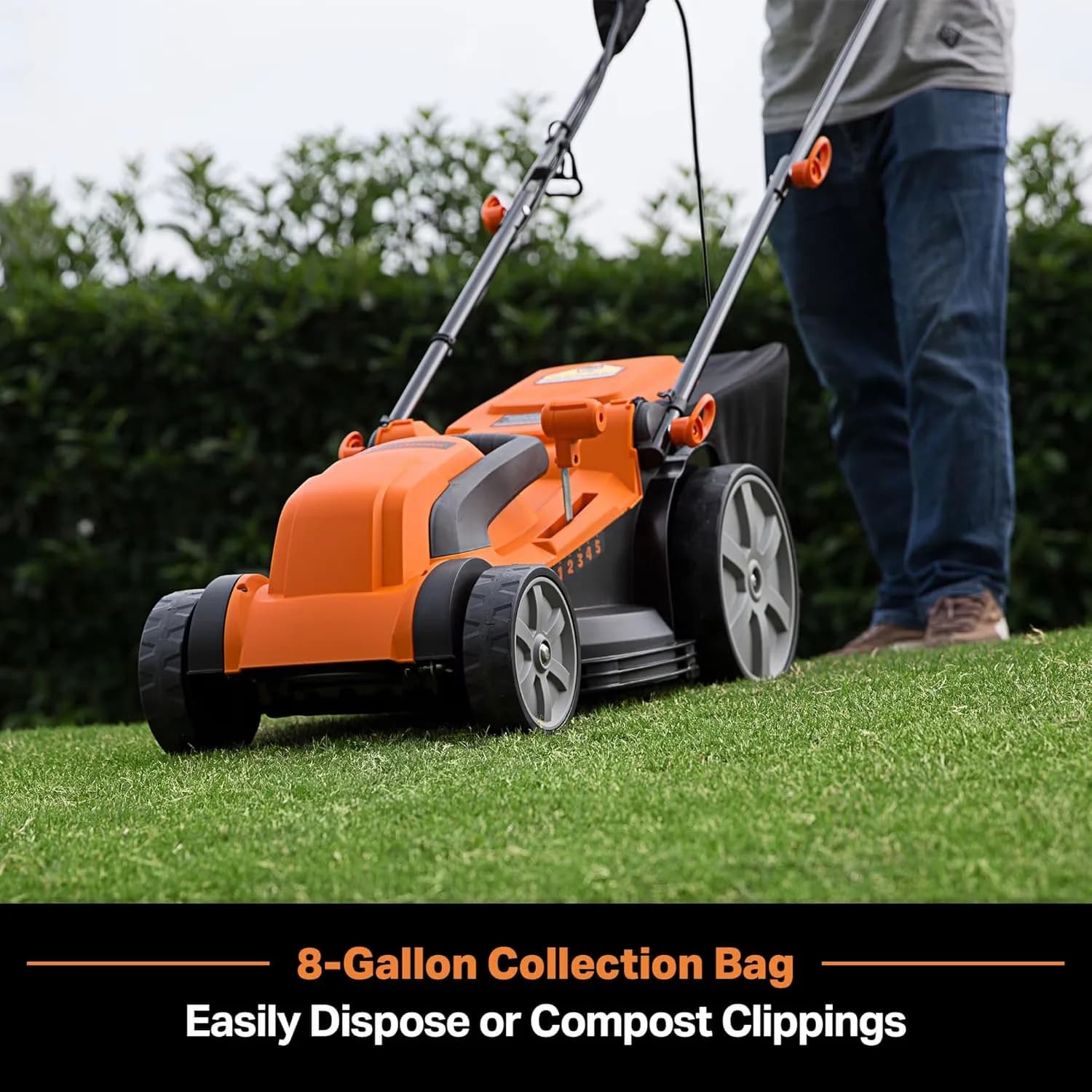 Innovative Push Mower with Adjustable Cutting Height, 5 Heights - Orange for Small Model C88B70