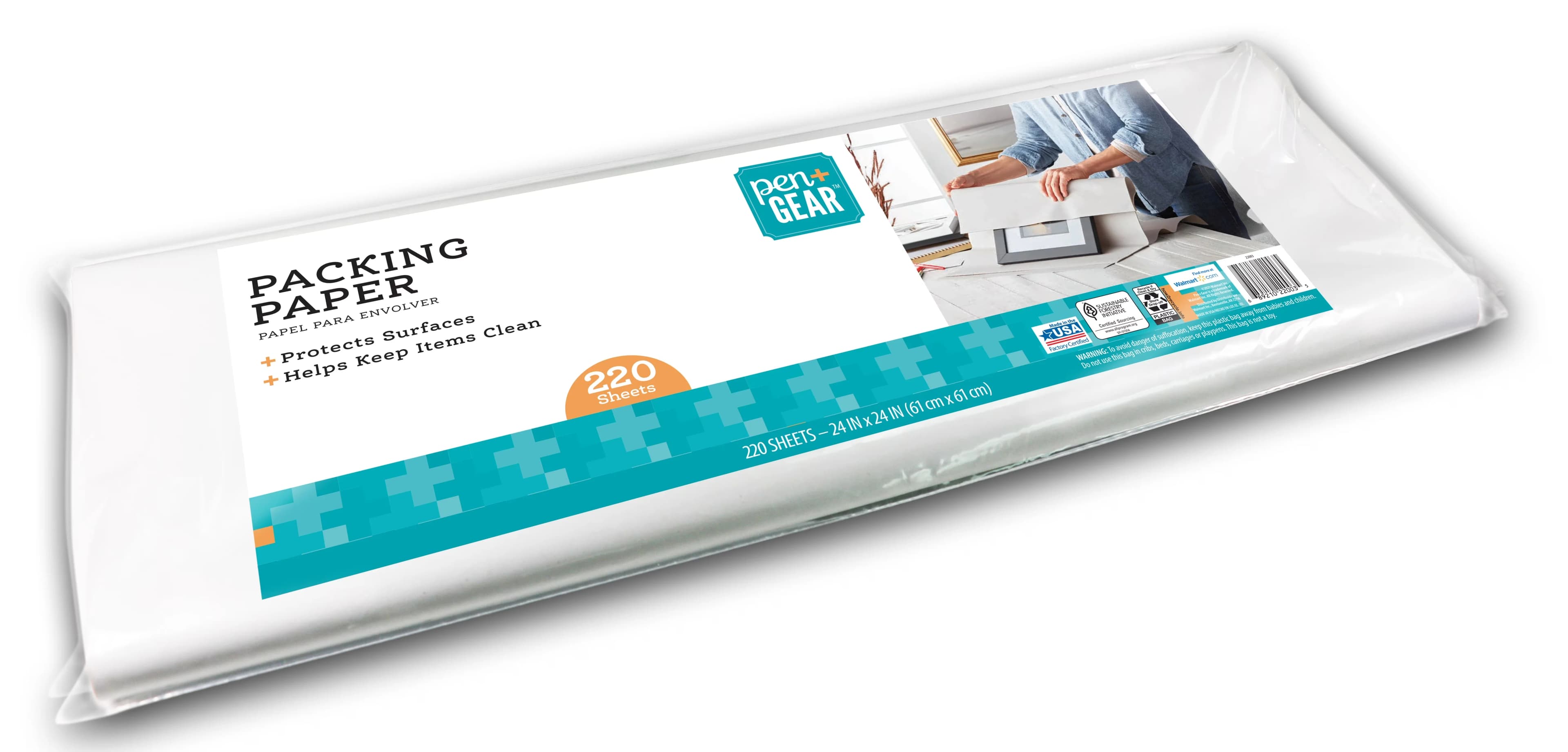 Compact Moving with Non-adhesive paper, Great for packing void fill, Pre-cut 24 in. x 24 in. sheets - White Newsprint Model A5DBD8