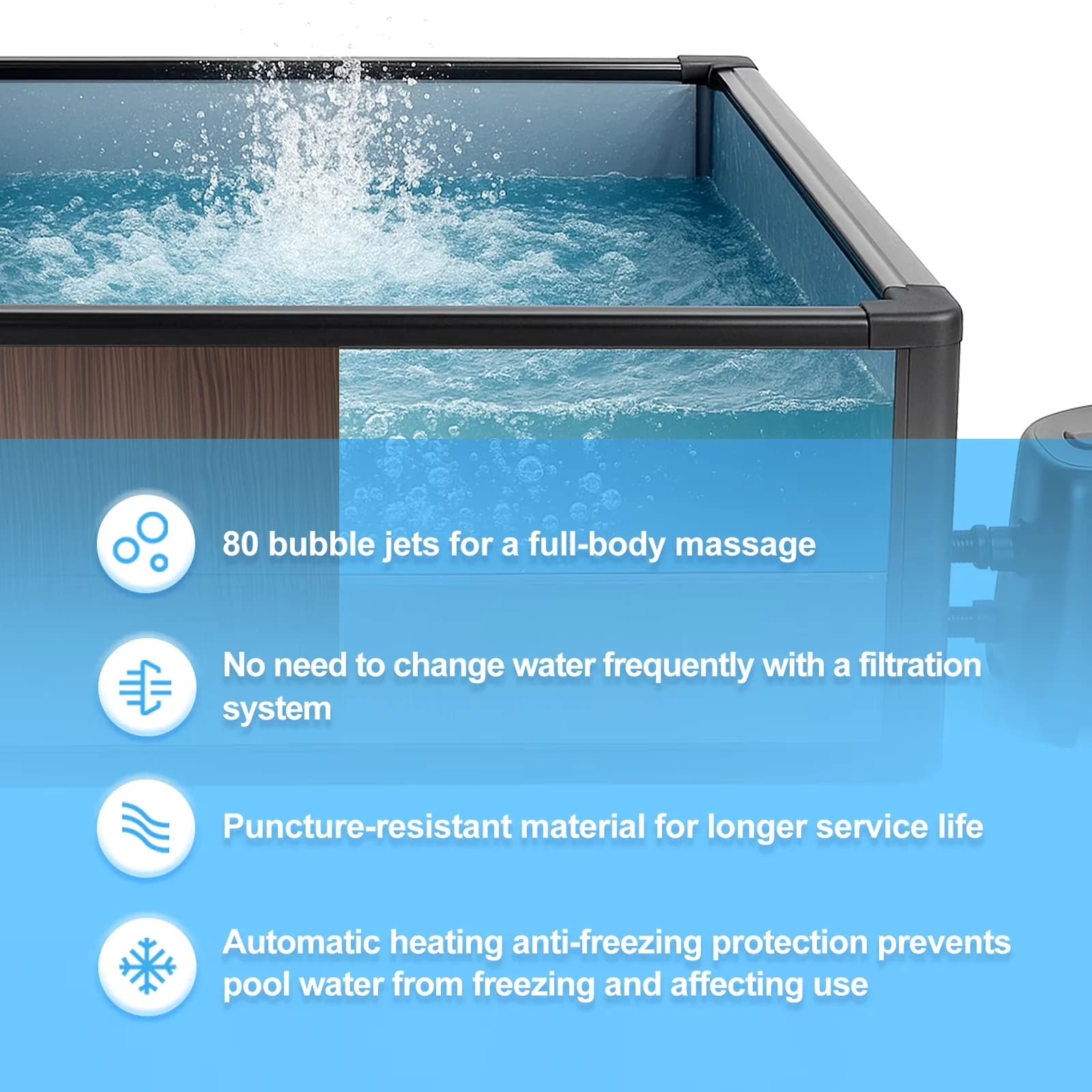 Compact Hot Tub with External Control Cabinet, 80 Bubble Nozzles Jacuzzi, 4-6 Person Aluminum Alloy Foam Spa - Brown Model A0851E