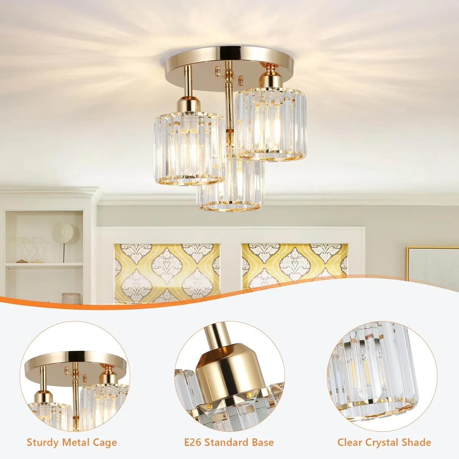 Reliable Table Lamp with LED, Modern, Modern Semi Flush Mount Ceiling Light - Metal Gold for Bedroom Model 71CE7A