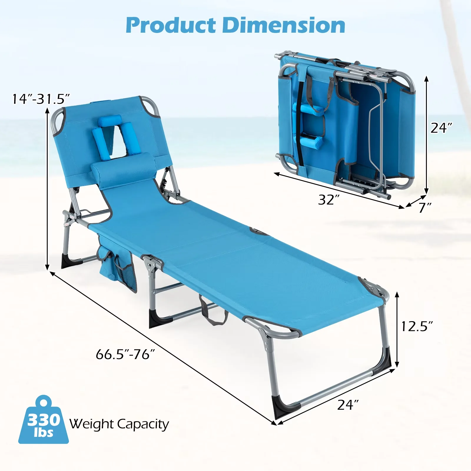 Efficient Beach Chair with Adjustable - Tanning - Ergonomic Design Model 290EDA