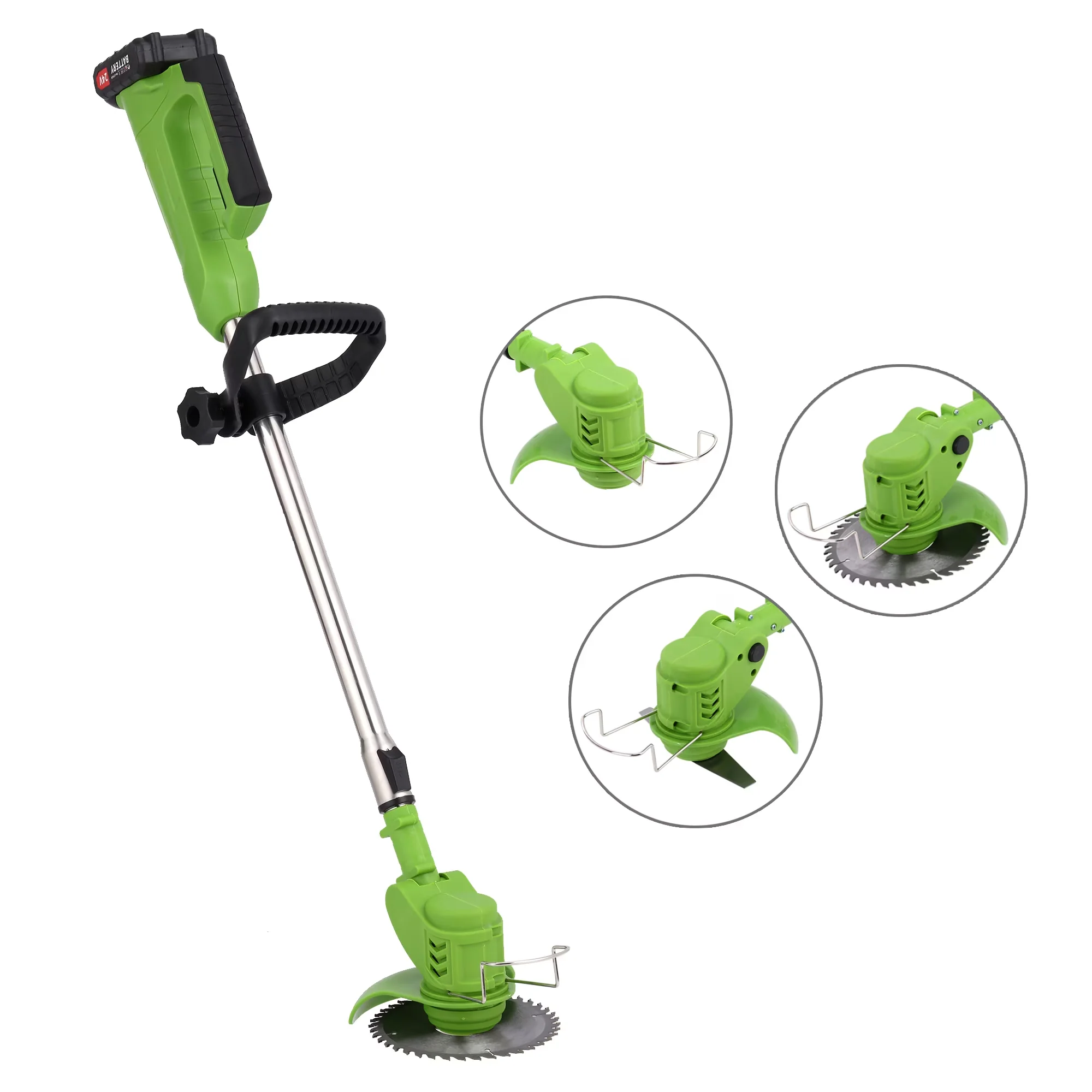 Compact String Trimmer with Battery, 24V, Attachment Capable - Green - Ergonomic Design Model E9E4C6