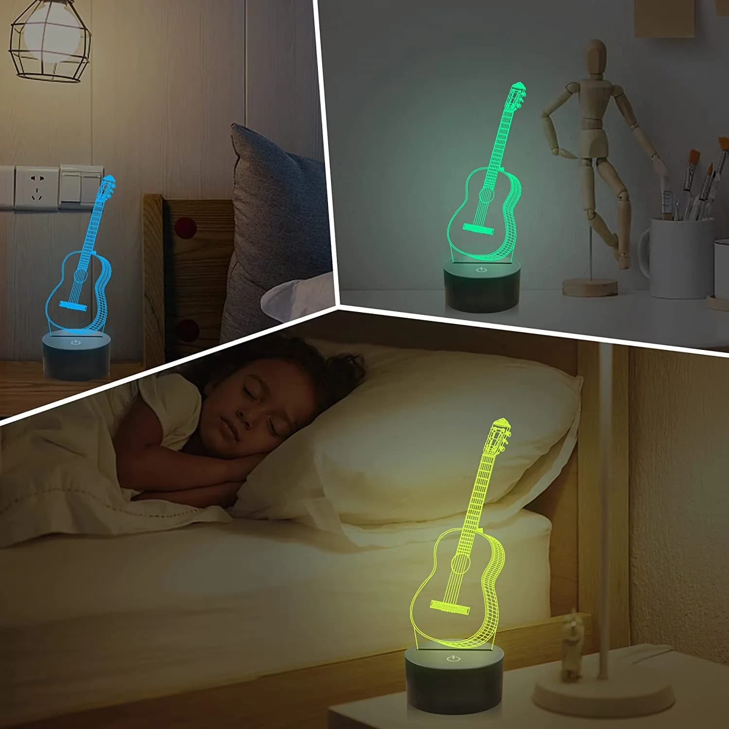 Sleek Led Lighting with LED, Dimmable, 3D Guitar Night Light Illusion Lamp - Multicolor Model 636539