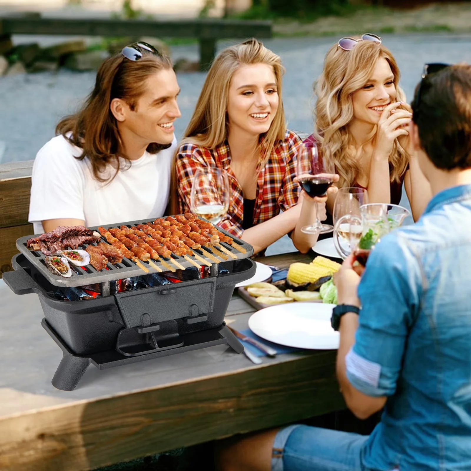 Flat Top Grill Versatile with Portable, Double-sided Grilling Net - Iron Black for Camping Model C6E1A8