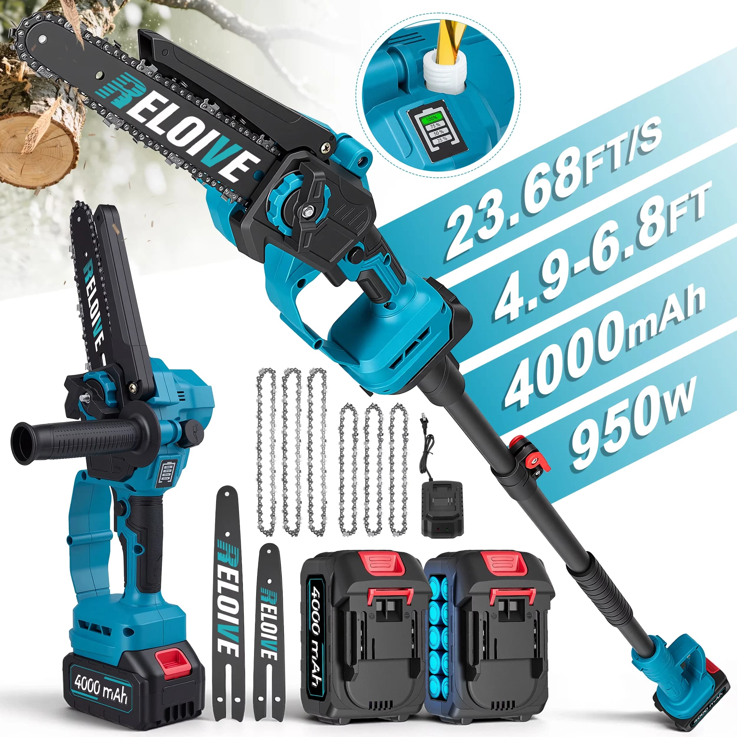 Innovative Pole Saw with Battery, Telescoping, 【Safe, Ladder-Free High Branch Trimming】 - Model 061995