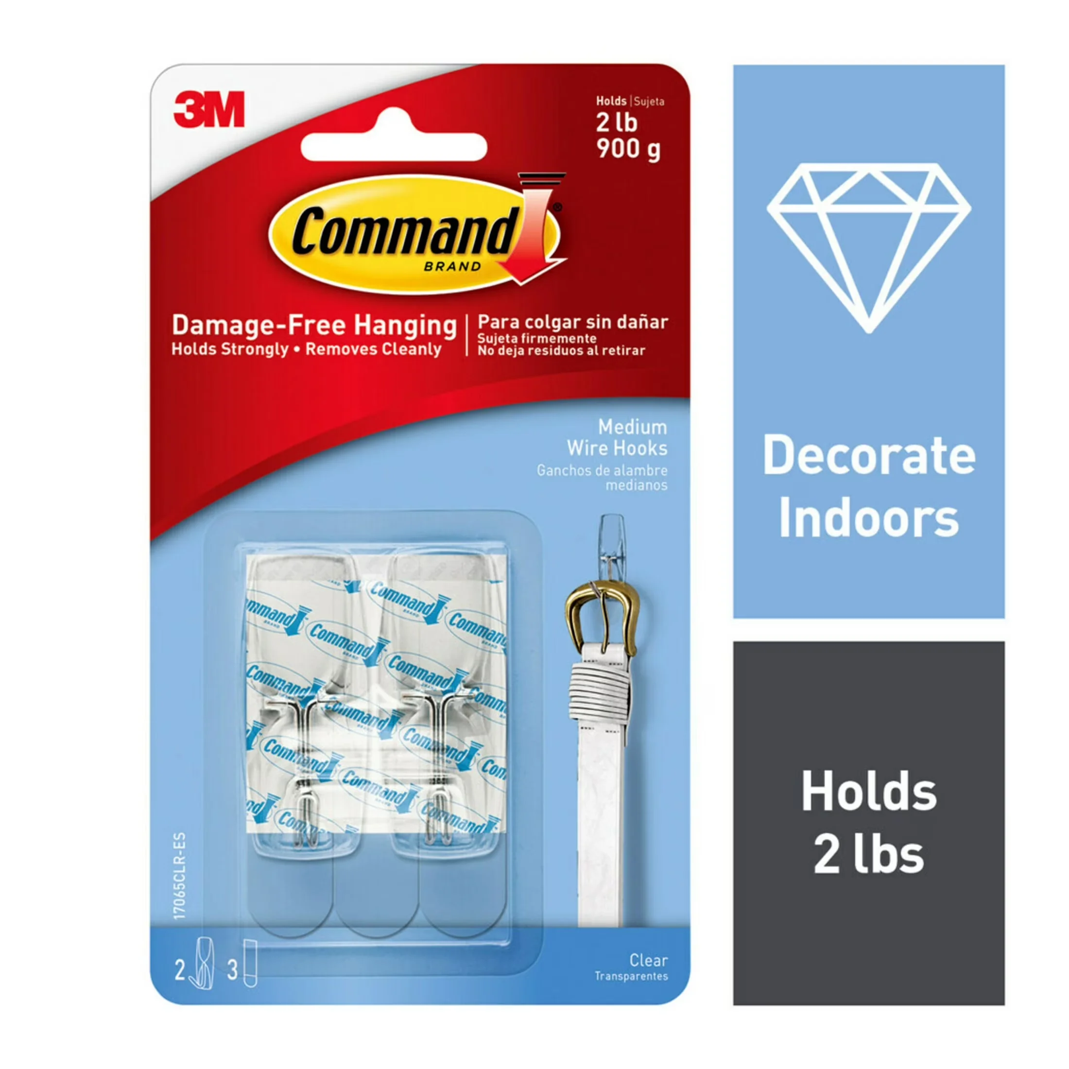 Efficient Damage-Free Hanging with Easy Installation, Wall-Mountable, 2 Wall Hooks - Metal Clear Model C93DE0