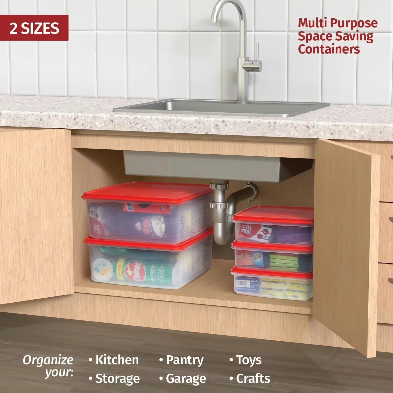 Garage Storage Supply Innovative with 11 L Bins, Airtight Plastic Bins - Plastic Red 11 L Model 33432D