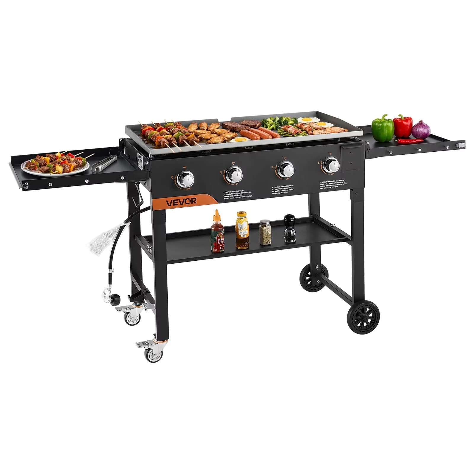 Flat Top Grill Durable with 60000 BTU, Wheels, Gas Griddle - Carbon Steel Model 319434