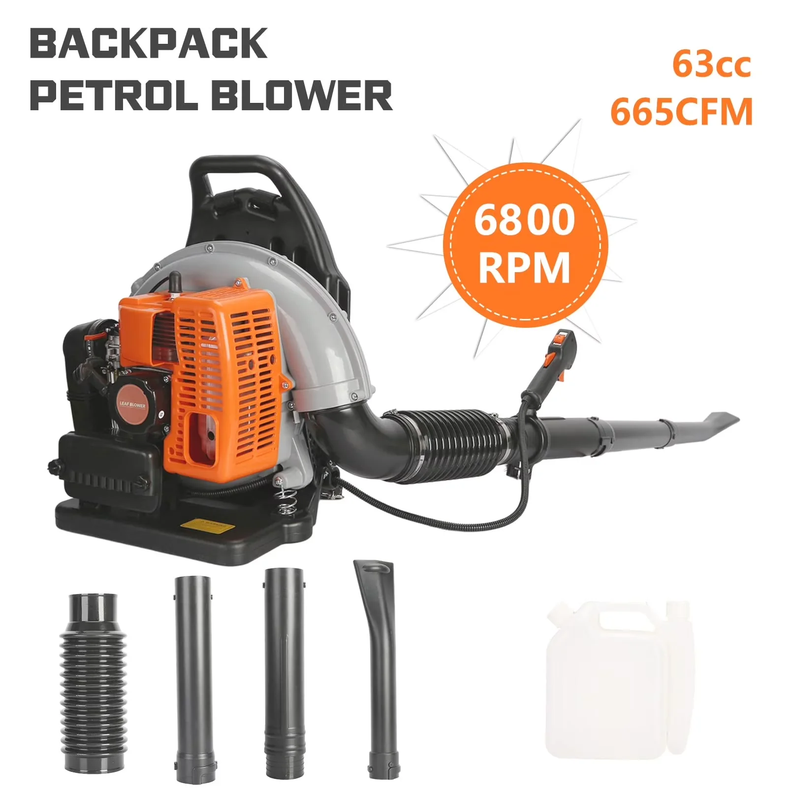 Leaf Blower Essential with Grass Lawn, 63CC 3HP 2 Stroke Backpack Gas Powered for Commercial - Model 8D33E7