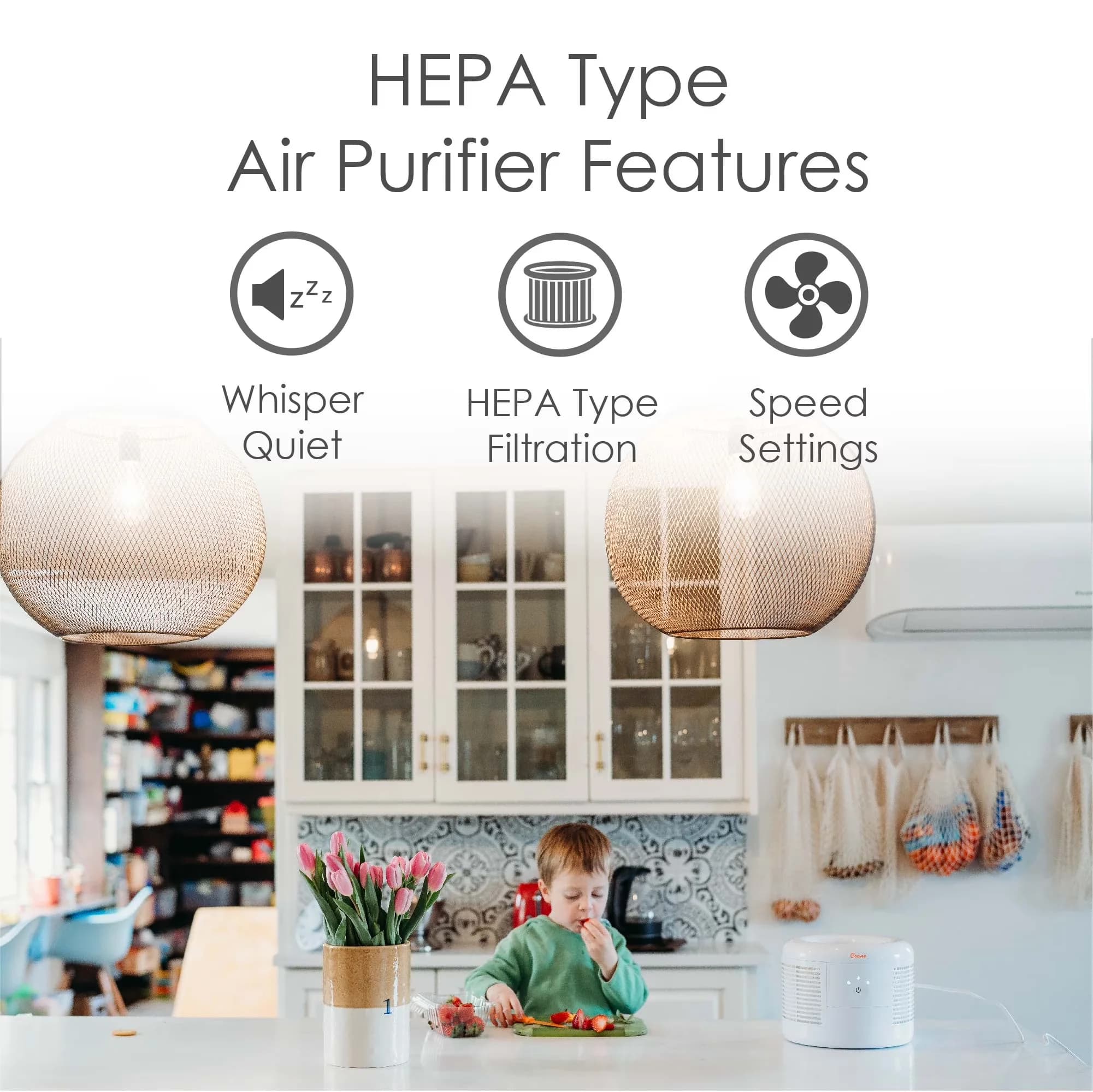 Versatile Air Purifier with Variable Speed, True HEPA Filter, High-Efficiency Filtration - White Model D45B59