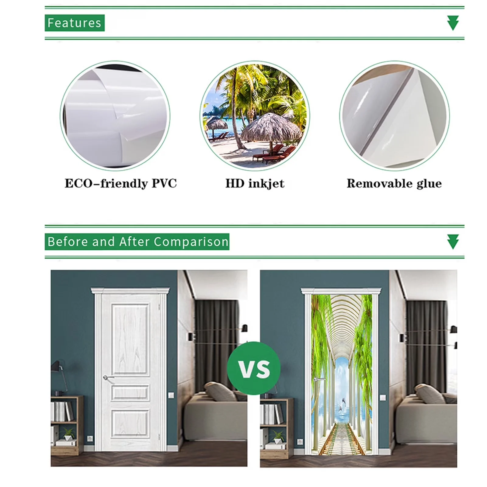 Premium Wallpaper Wall Decals Wall Covering - Pvc Multicolor Door - Space-Saving Design Model BD3C97