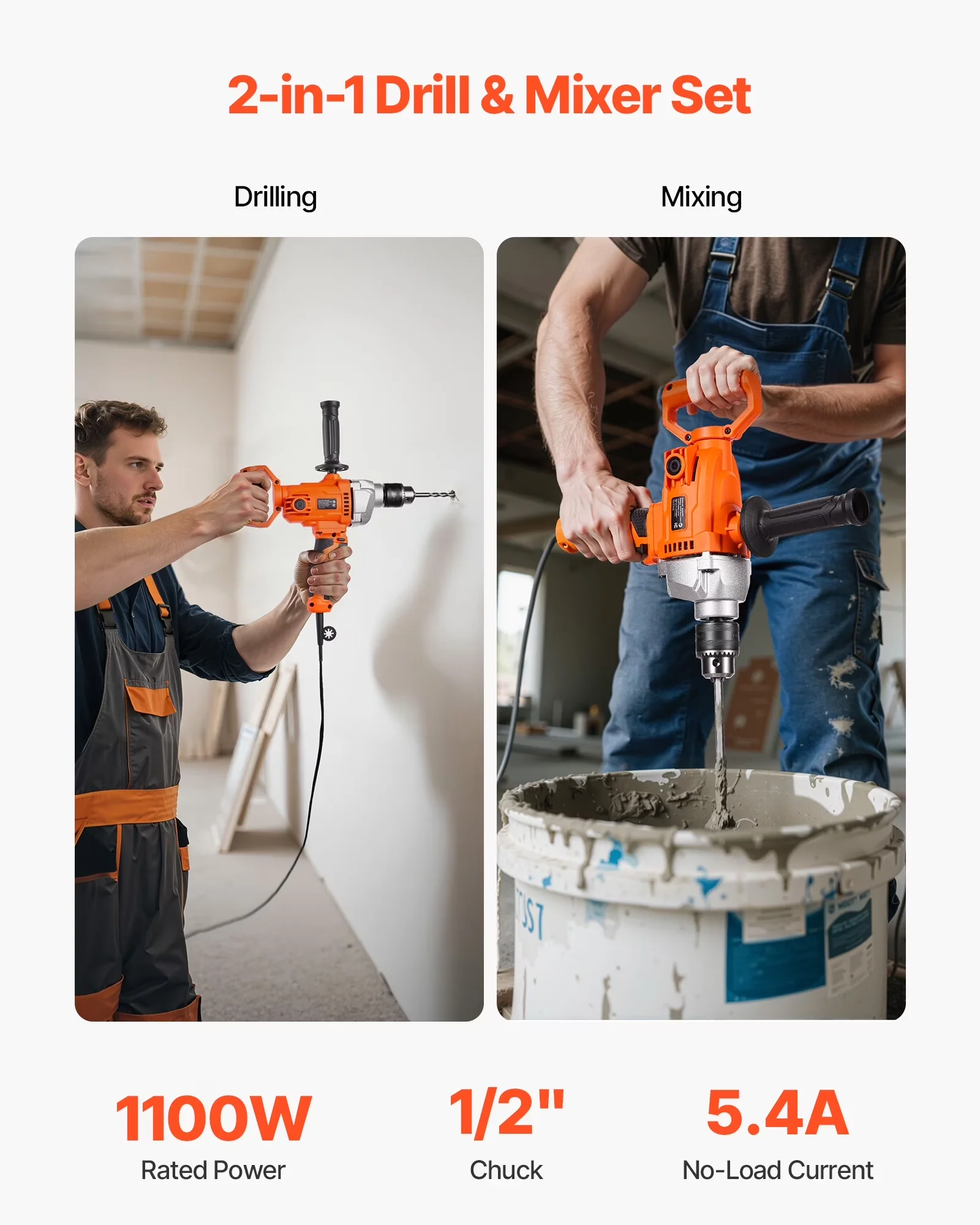 Durable Drills Driver with Handheld, D-Handle, Drill Mixer - Orange 0-850RPM Model 064CB8