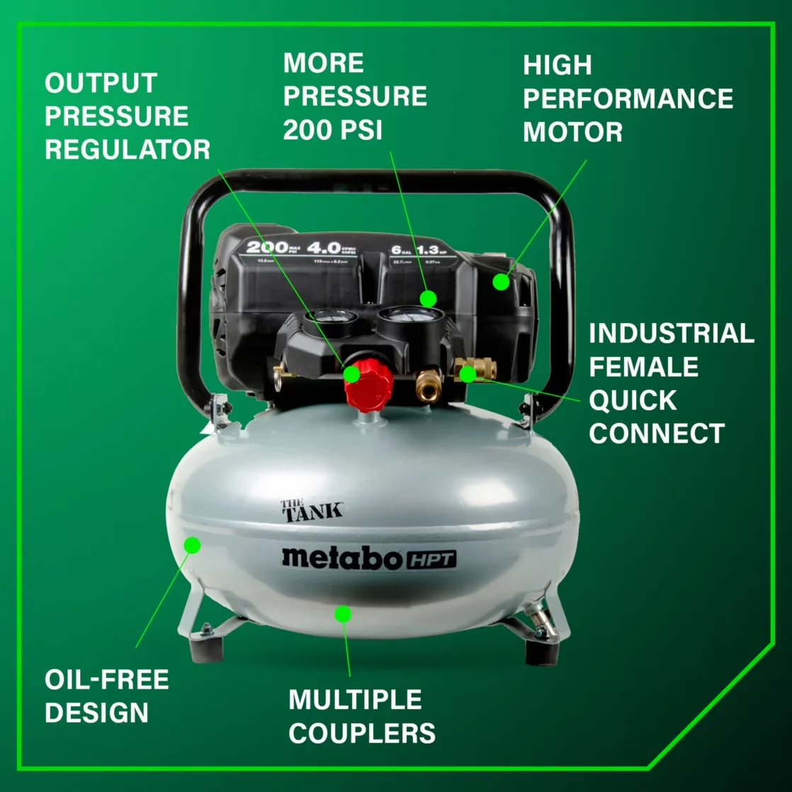 Air Tools Compressor Professional with Battery, Portable, 6 Gal Pancake - Multicolor Metal, Steel Model 00A3A8