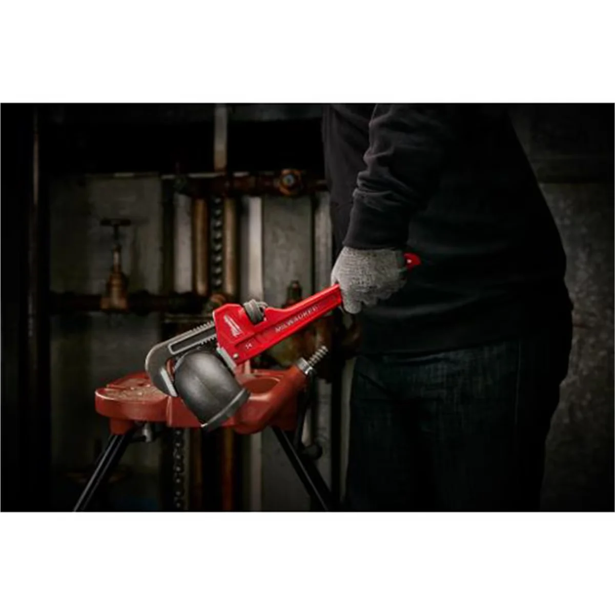 Professional Hand Tool with Ergonomic Handle, 14 in. Steel Pipe Wrench, Overbite jaw - largest gripping surface - Black Model E47695