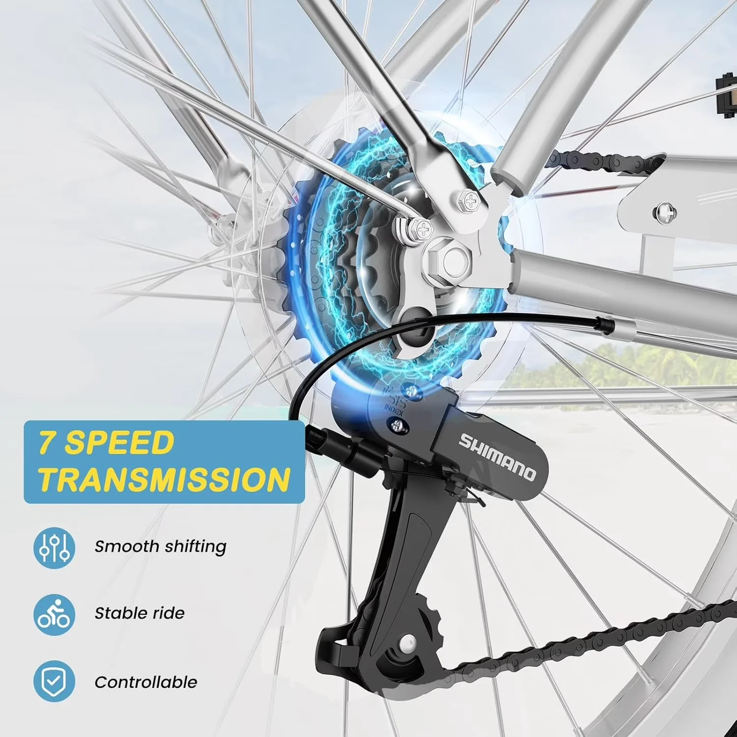 Sleek Cruiser Bike with Adjustable Speed, Lightweight, Beach - White - Sleek Profile Model 67BA87