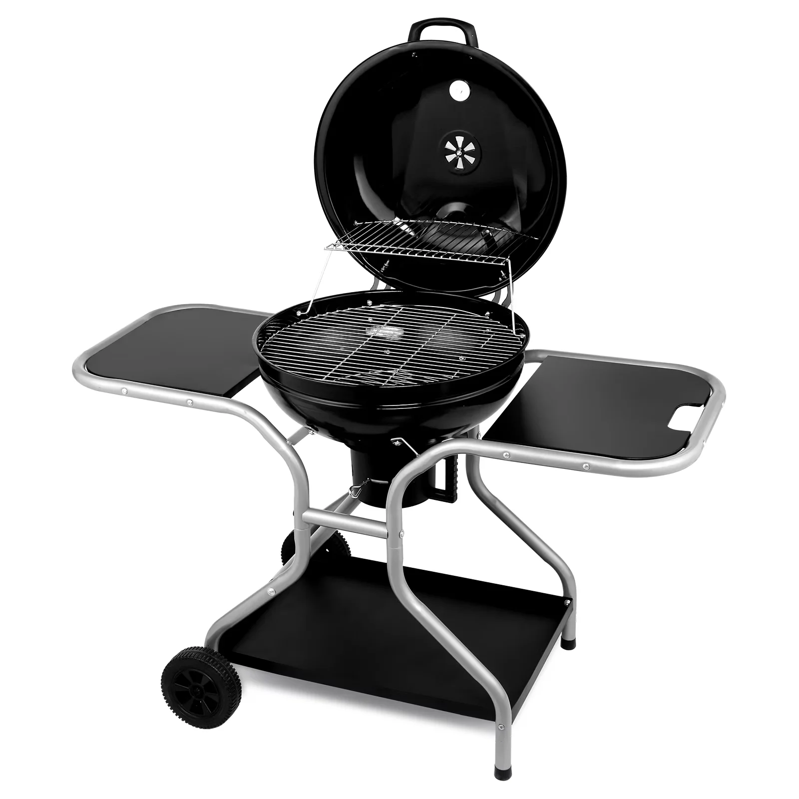 Sleek Charcoal Grill with Portable, Wheels, BBQ - Ceramic Black Barbecue Model 759566