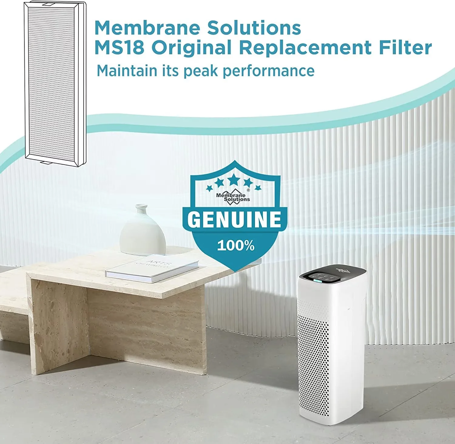 Professional Air Purifier with Say Goodbye to Bad Odors and Smoke, 3-Stage H13 True HEPA - Plastic 36.2 x 13.9 x 3 cm Model 16526B