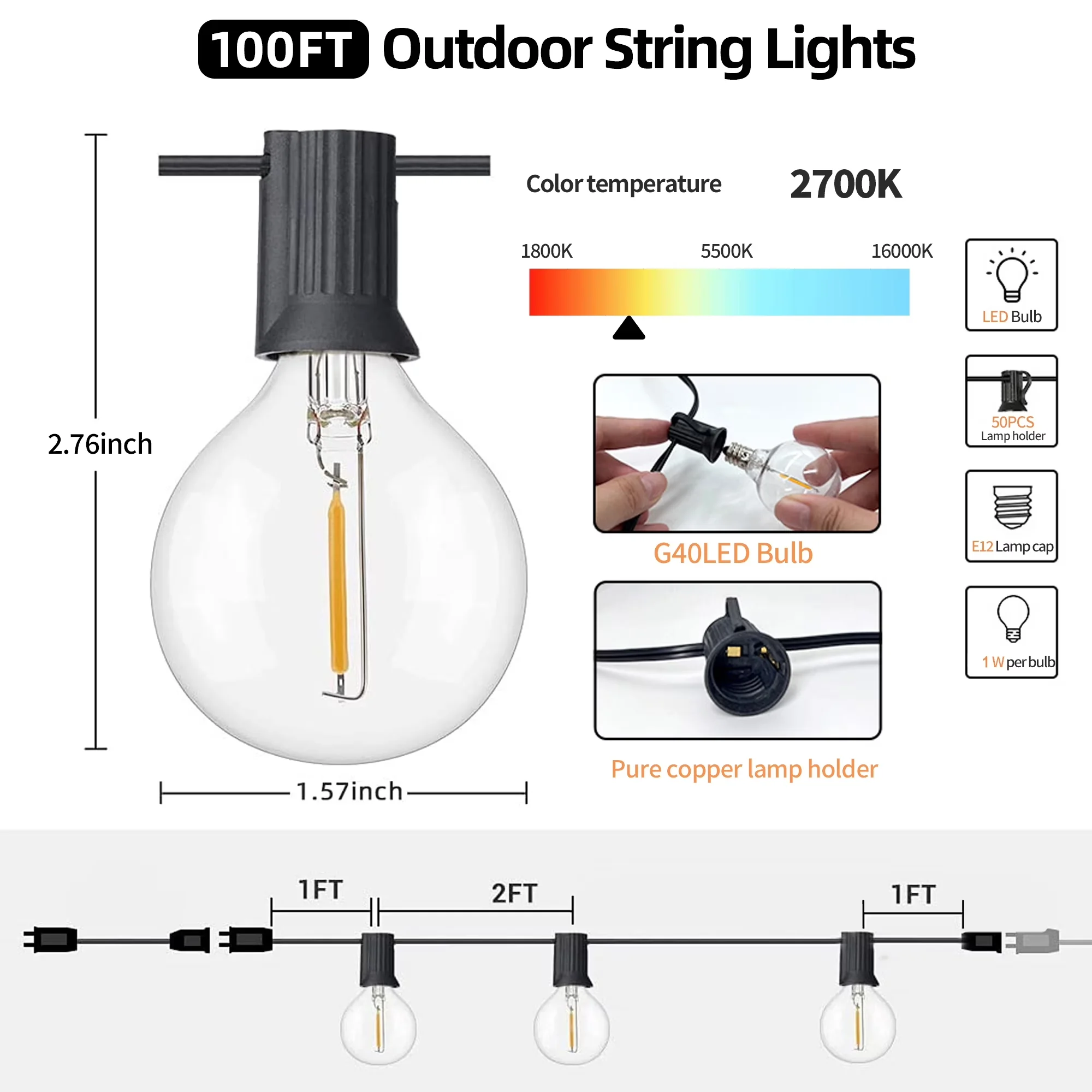 Stylish Led Lighting with LED, Waterproof, Waterproof 100FT Outdoor String Lights - Yellow Model EB2EC2