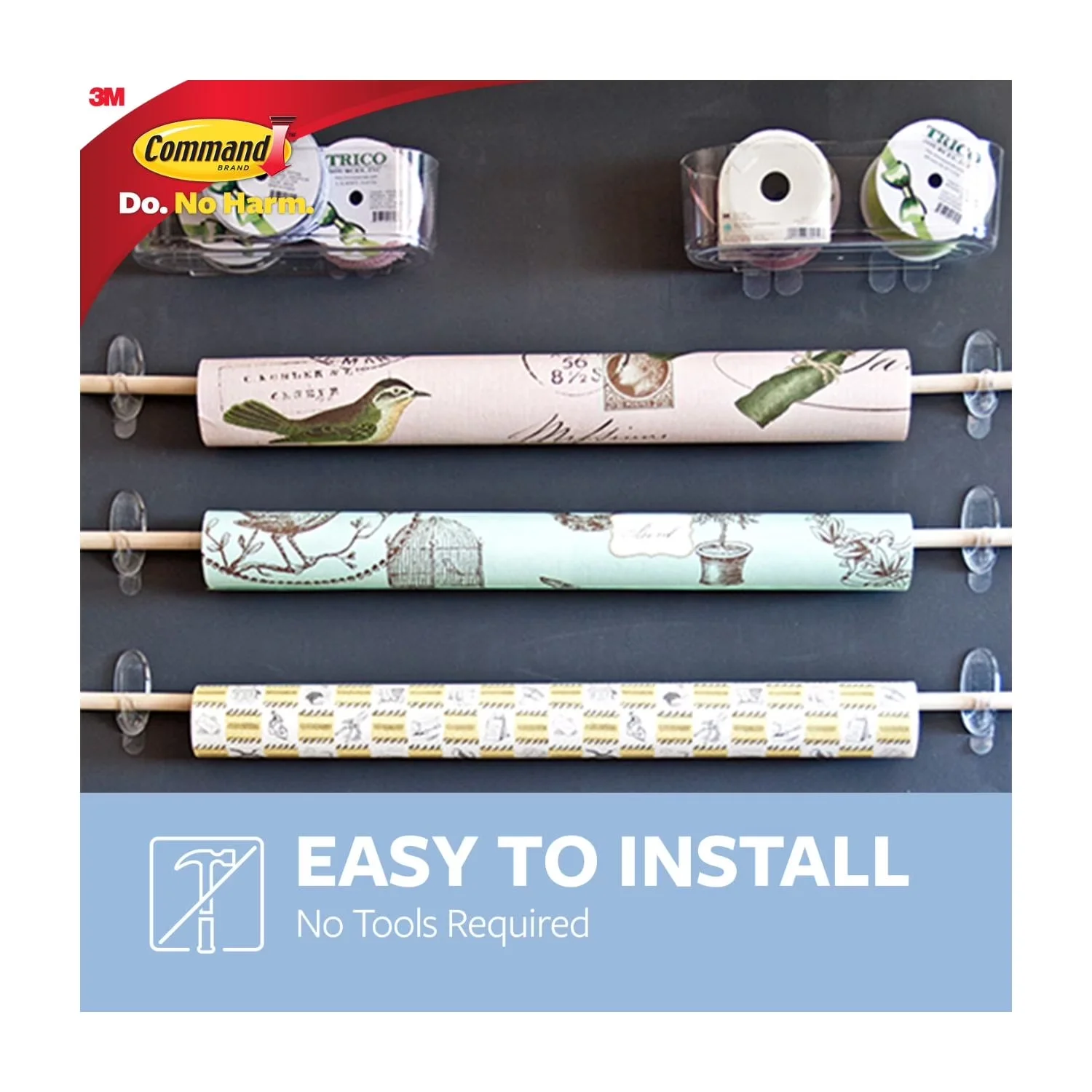 Versatile Damage-Free Hanging with Wall-Mountable, Easy Installation, Clear Hook - Plastic Blue Model D70098