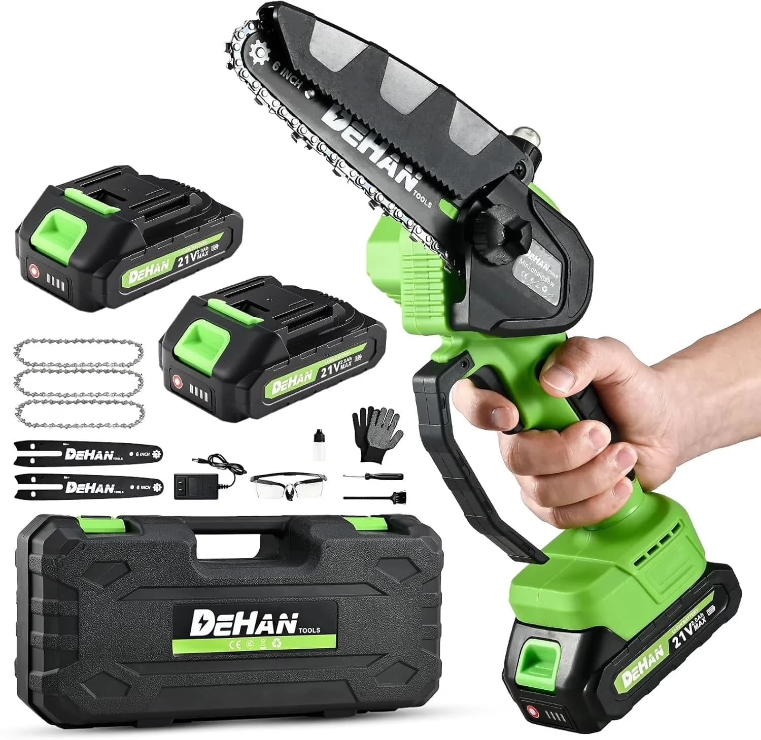 Chainsaw Reliable with Battery, 21V, Automatic Chain Oiler - Green - Built to Last Model 345858