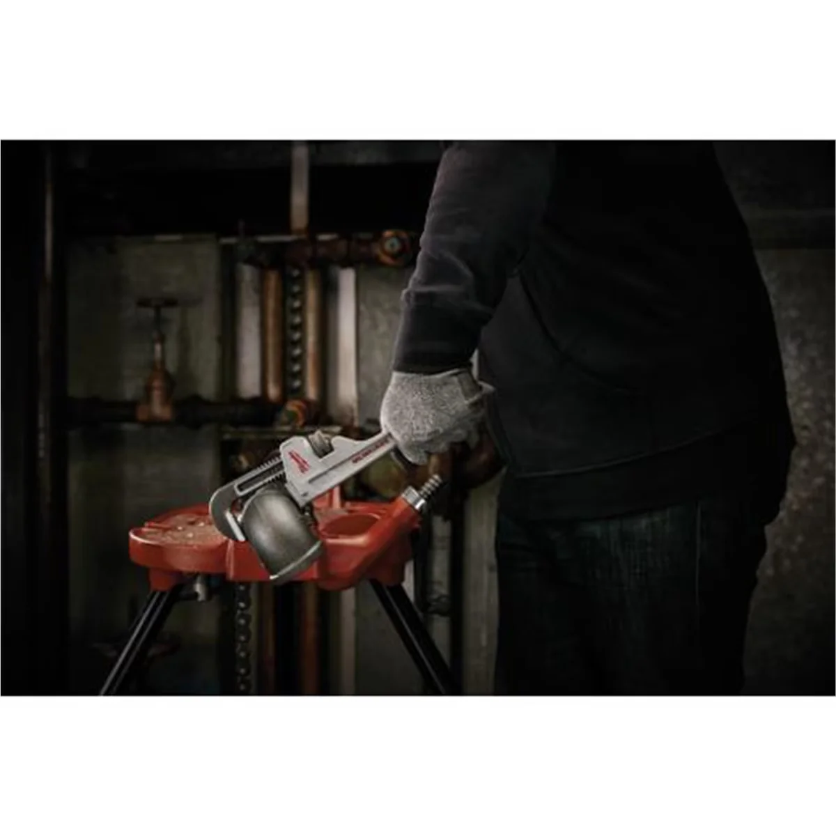 Versatile Hand Tool with Ergonomic Handle, 10” Aluminum Pipe Wrench, Overbite jaw - largest gripping surface - Black 10" Model A6E213