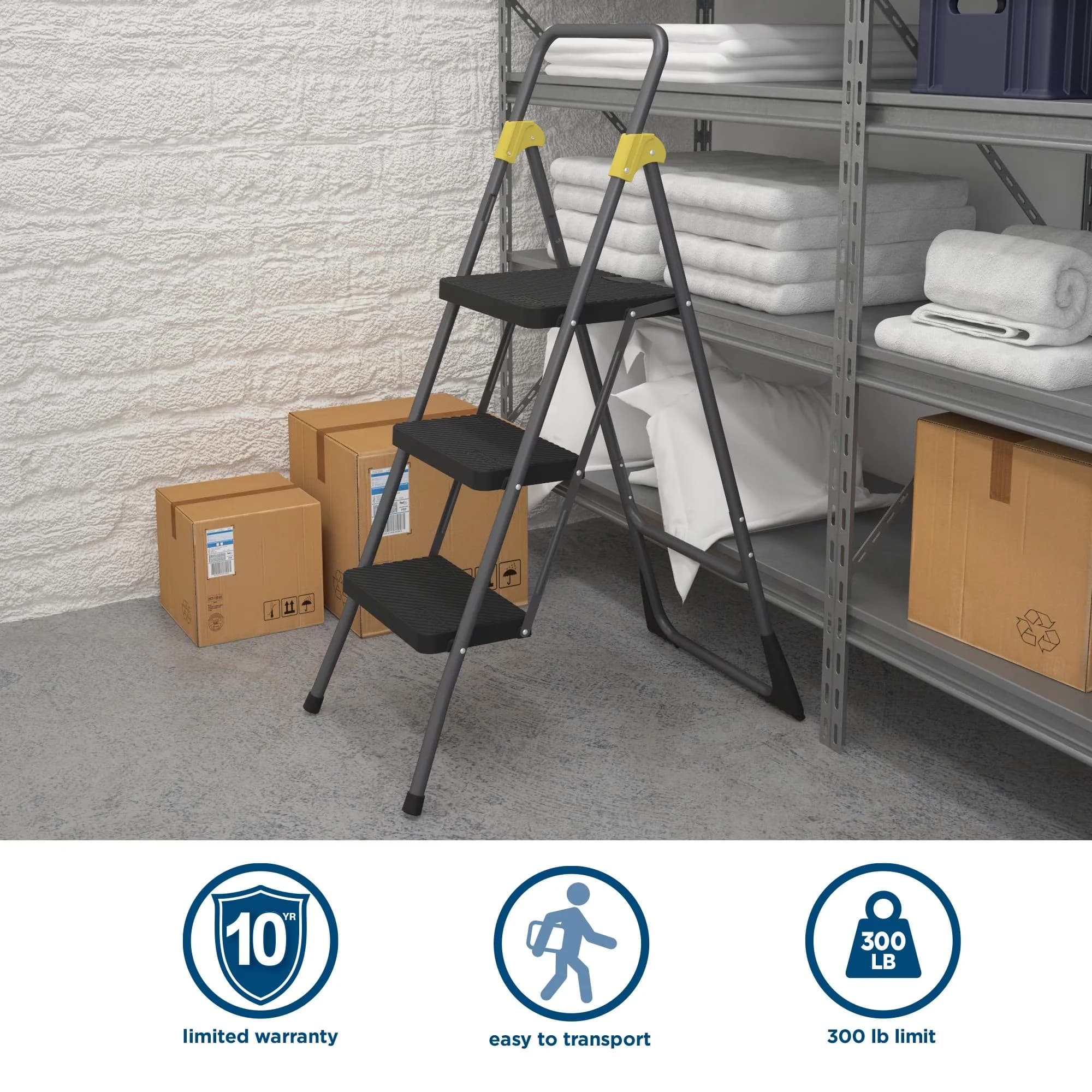 Versatile Ladders And Step Stool with Foldable, WARRANTY - 10-year limited warranty - Black Steel Model 7ACE88