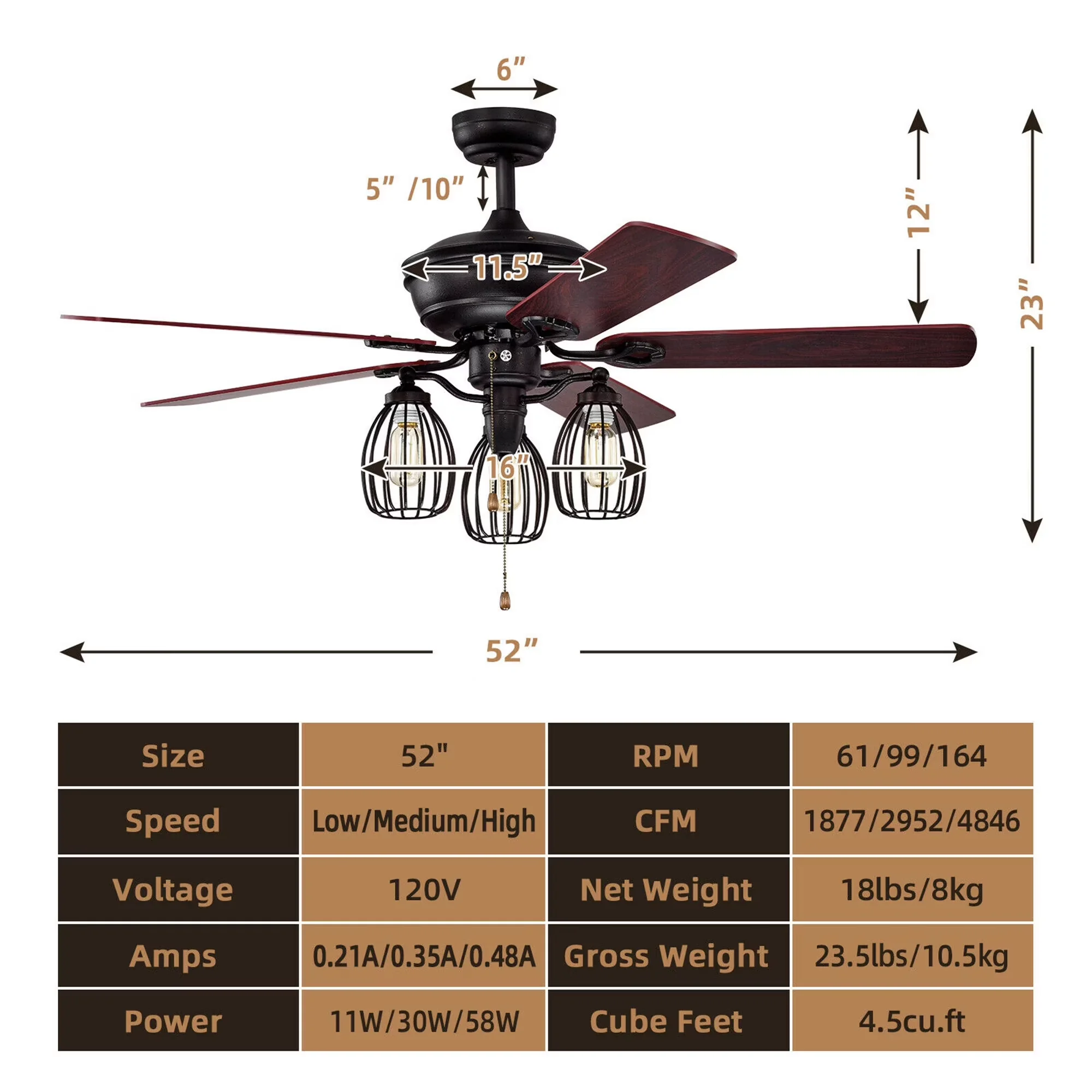 Essential Ceiling Fan with Incandescent, Reversible Blades - Iron Black Model 9BCFA9