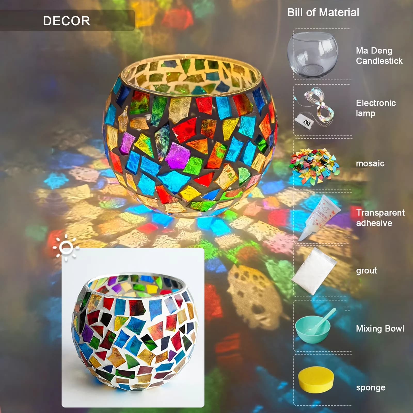 Durable Lamp Set with Kids NightLamp DIY Kit, Make Your Own Mosaic Night Light Kit - Model DA9662