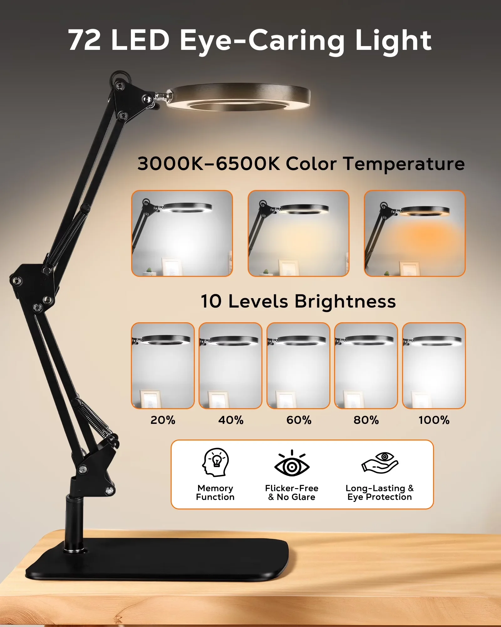Efficient Desk Lamp with LED, Usb Port, 10X Magnifying - Aluminum Black Model 60DC2F