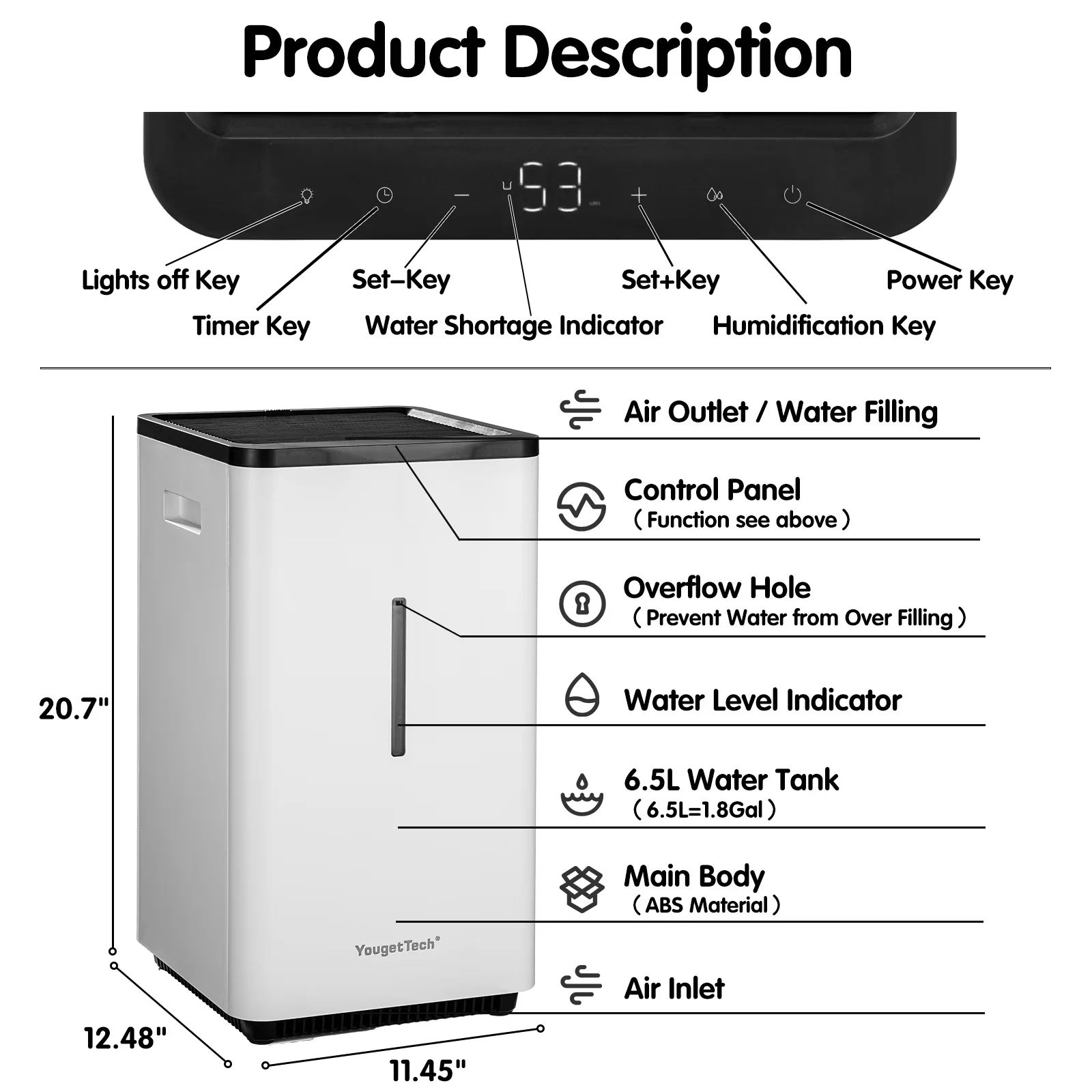 Premium Humidifier with 30W, Timer, Evaporative Humidifiers - White for Multiple Applications Model AE1CA6