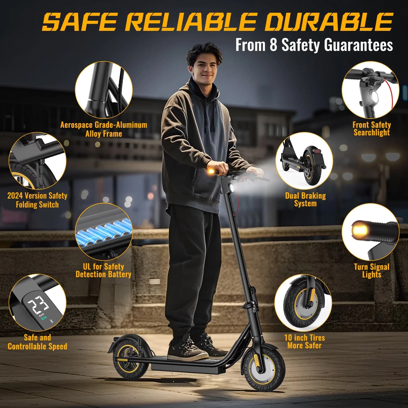 Scooter Stylish with 500W, Portable, Bluetooth - Black Aluminum - Quality Construction Model 48FC68