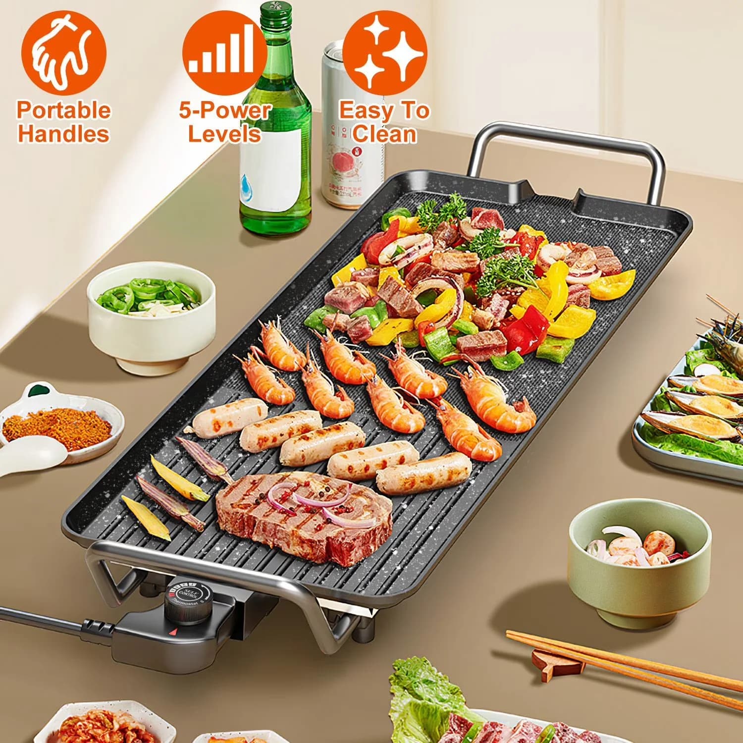 Flat Top Grill Premium - Iron Aluminum Alloy Electric - Ergonomic Design Model C55724