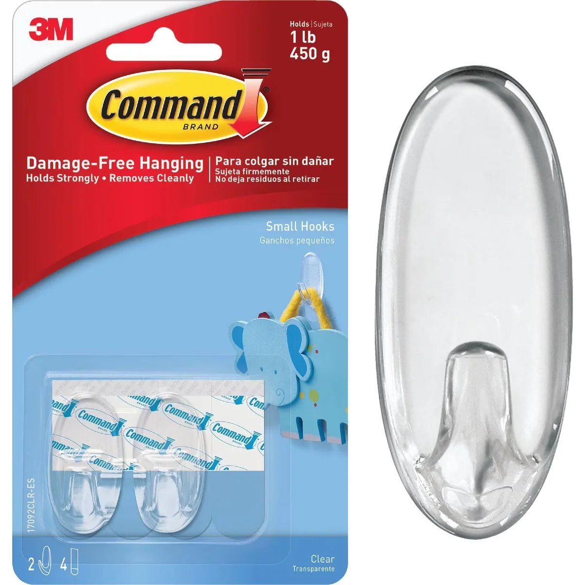 Compact Damage-Free Hanging with Color: Clear, Weight Capacity: 1 Pound - Model ABCE01
