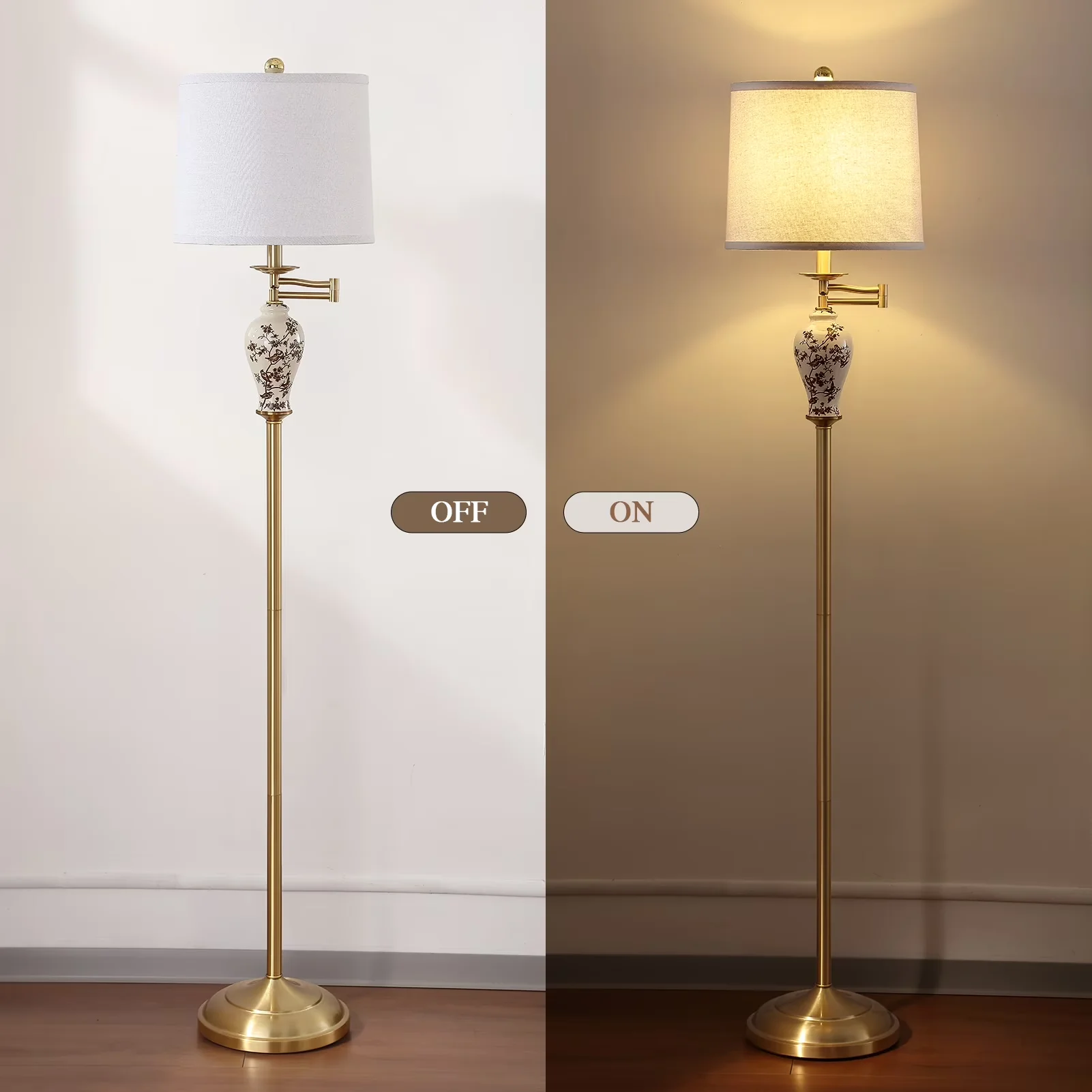 Floor Lamp Sleek with LED, Energy Efficient - Brown Ceramic for Living Room Model E0EED3