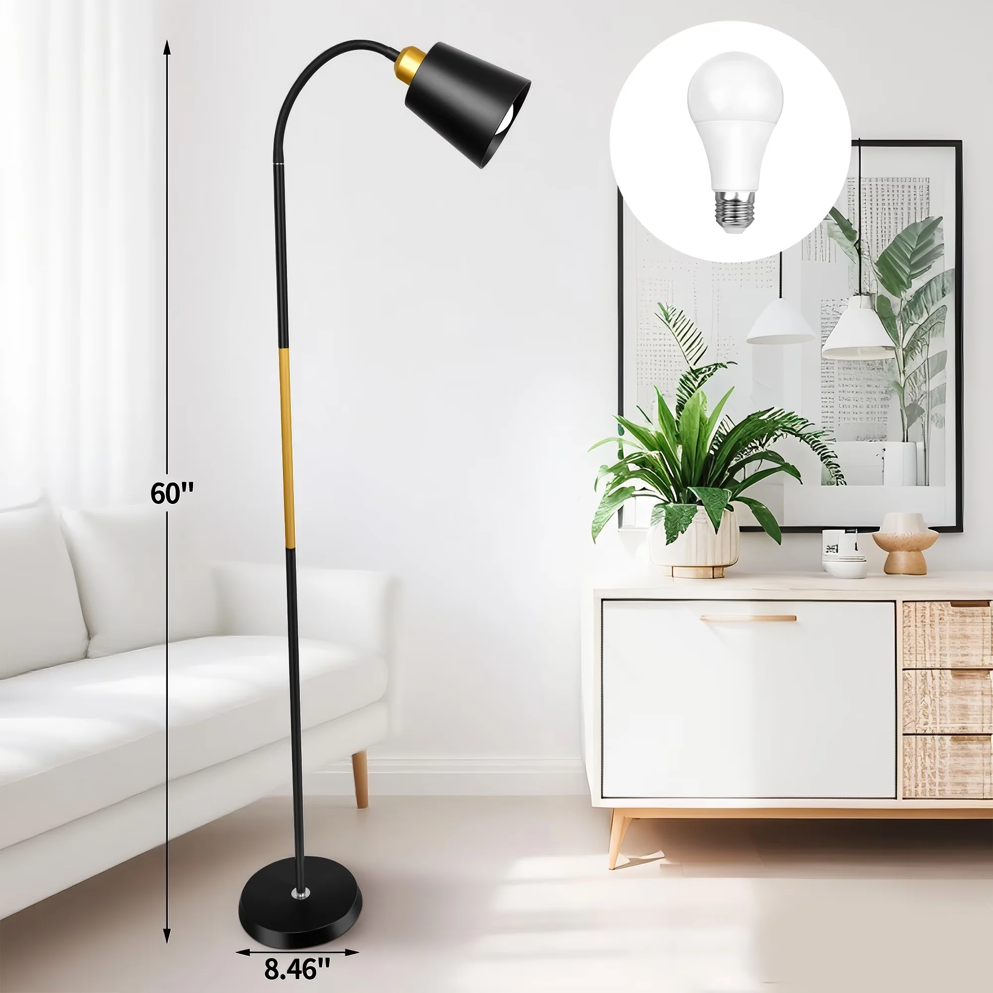 Compact Desk Lamp with LED, 12W, Energy Efficient - Black - Ergonomic Design Model C4B7D3