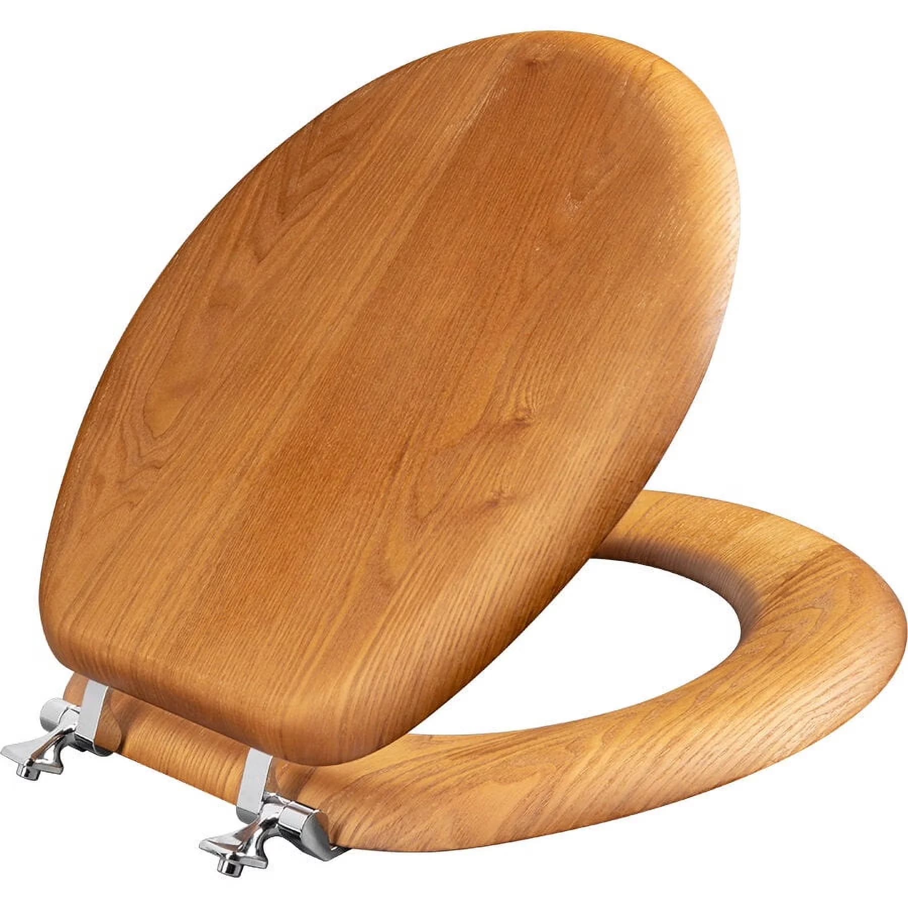 Professional Toilet Seats And Lid with Easy To Install, Offers a unique natural wood aesthetic, Chrome Hinge - Wood Brown Model 3E8729