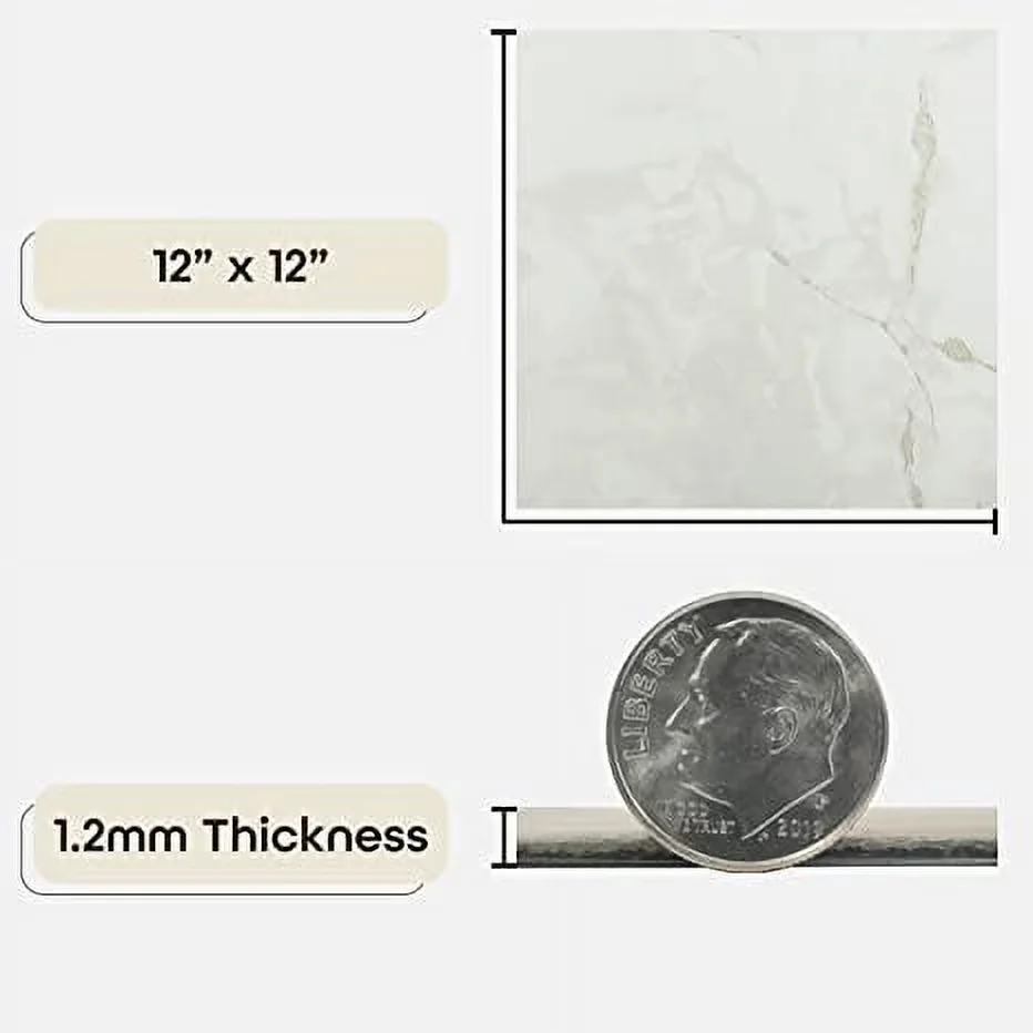 Compact Grey Vinyl Flooring Vinyl Plank Flooring with Easy Installation, Water-Resistant, Dark Veins - Vinyl 12" x 12" Model 5D6BB4