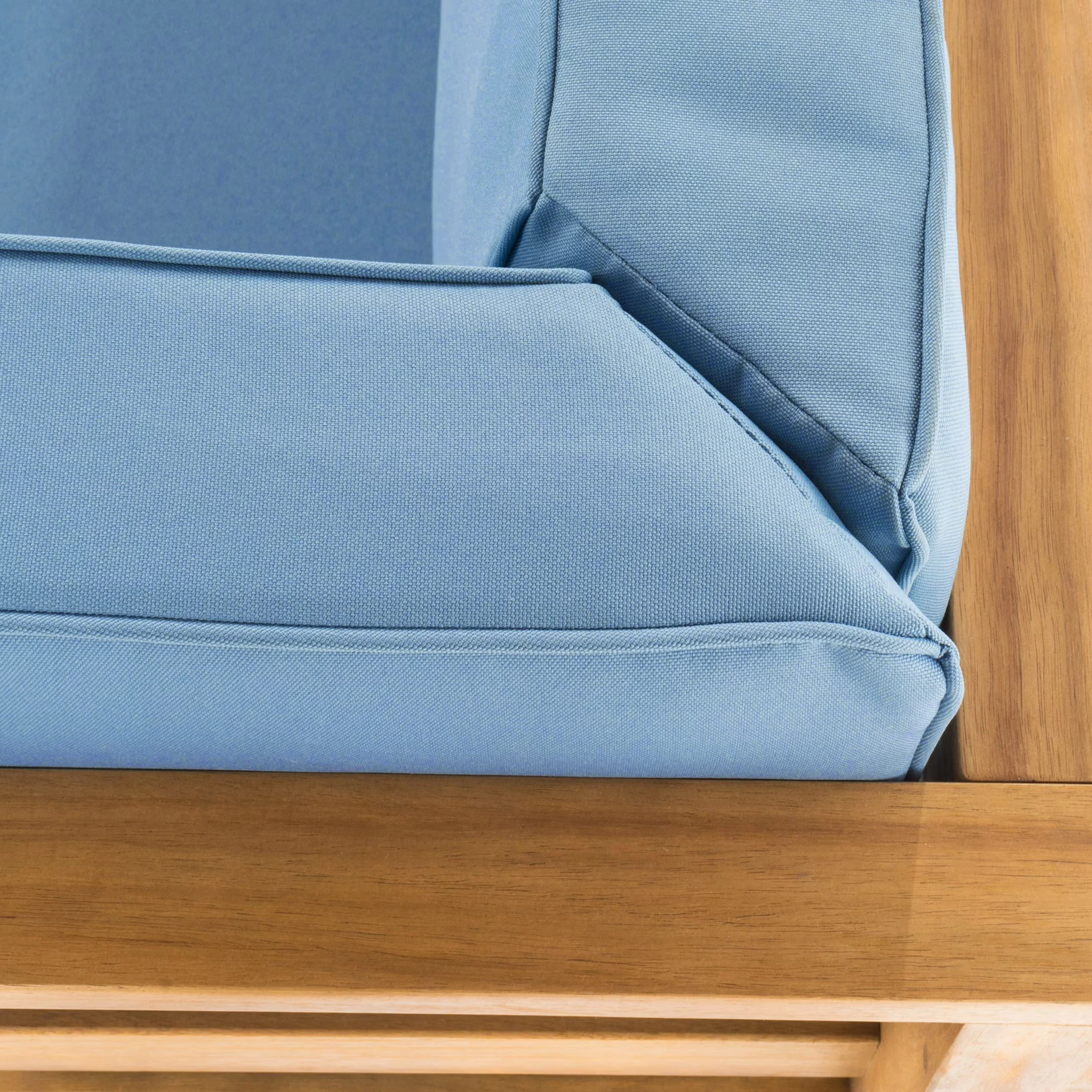 Outdoor Sofas Sectional Sleek with Weatherproof, Cushion Color: Blue - Wood Brown Model 7BBA5E