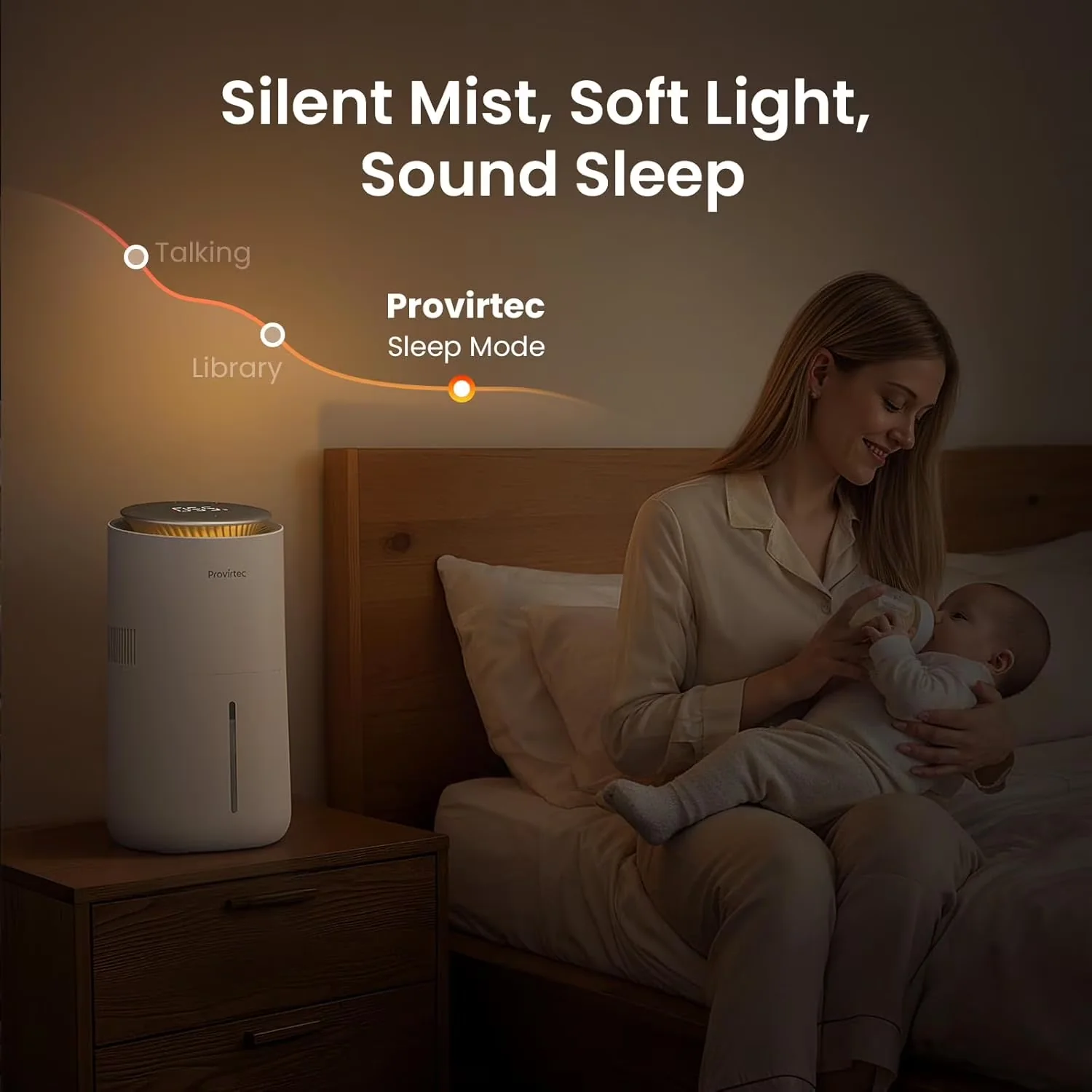 Humidifier Modern with Timer, Automatic Moisture Control - White for Bedroom Model 50B73A