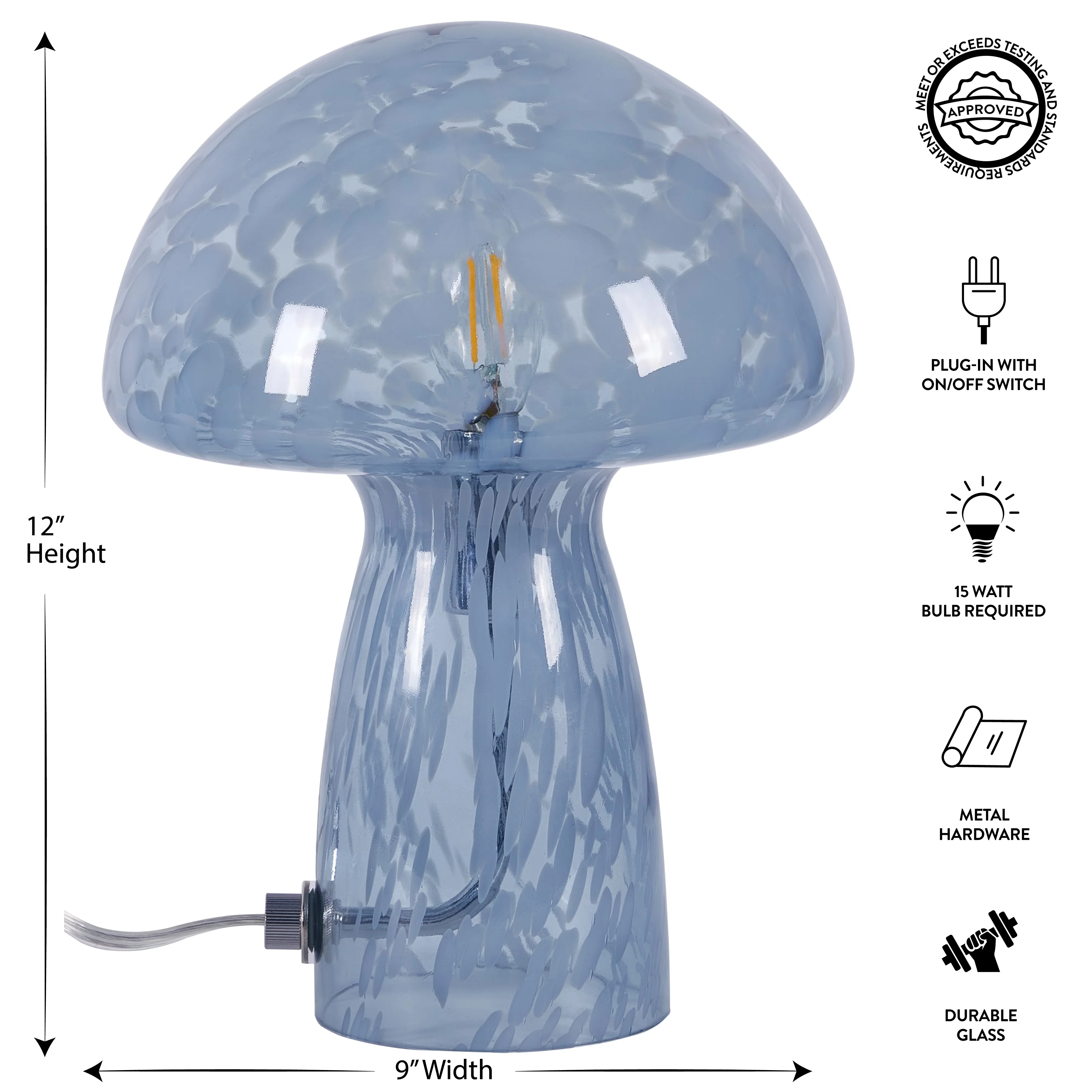 Versatile Lamp with LED, Novelty Lamps, Novelty Glass Mushroom - Blue Glass Model FB8CF1