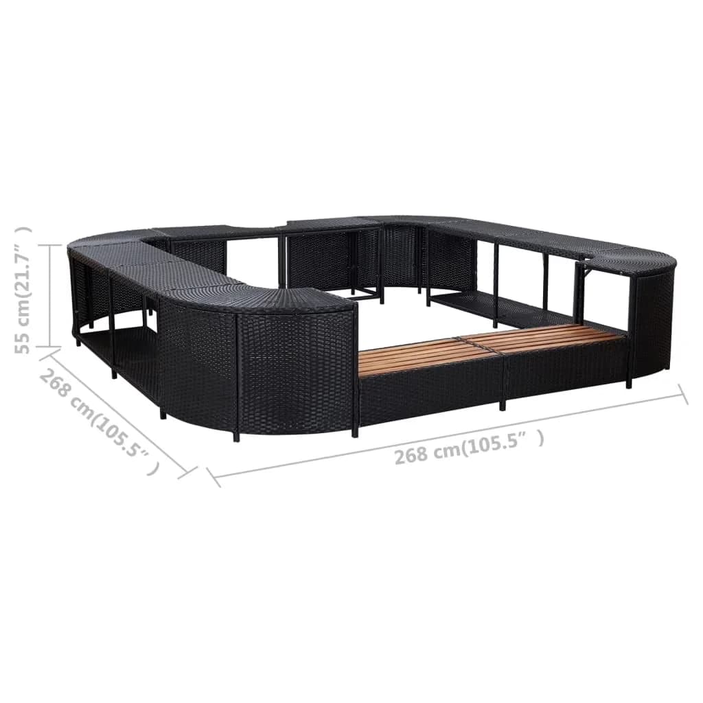 Hot Tub Innovative with Spa Surround Black - Pe Rattan, Powder-Coated Steel, Solid Acacia Wood Model 4D6C44