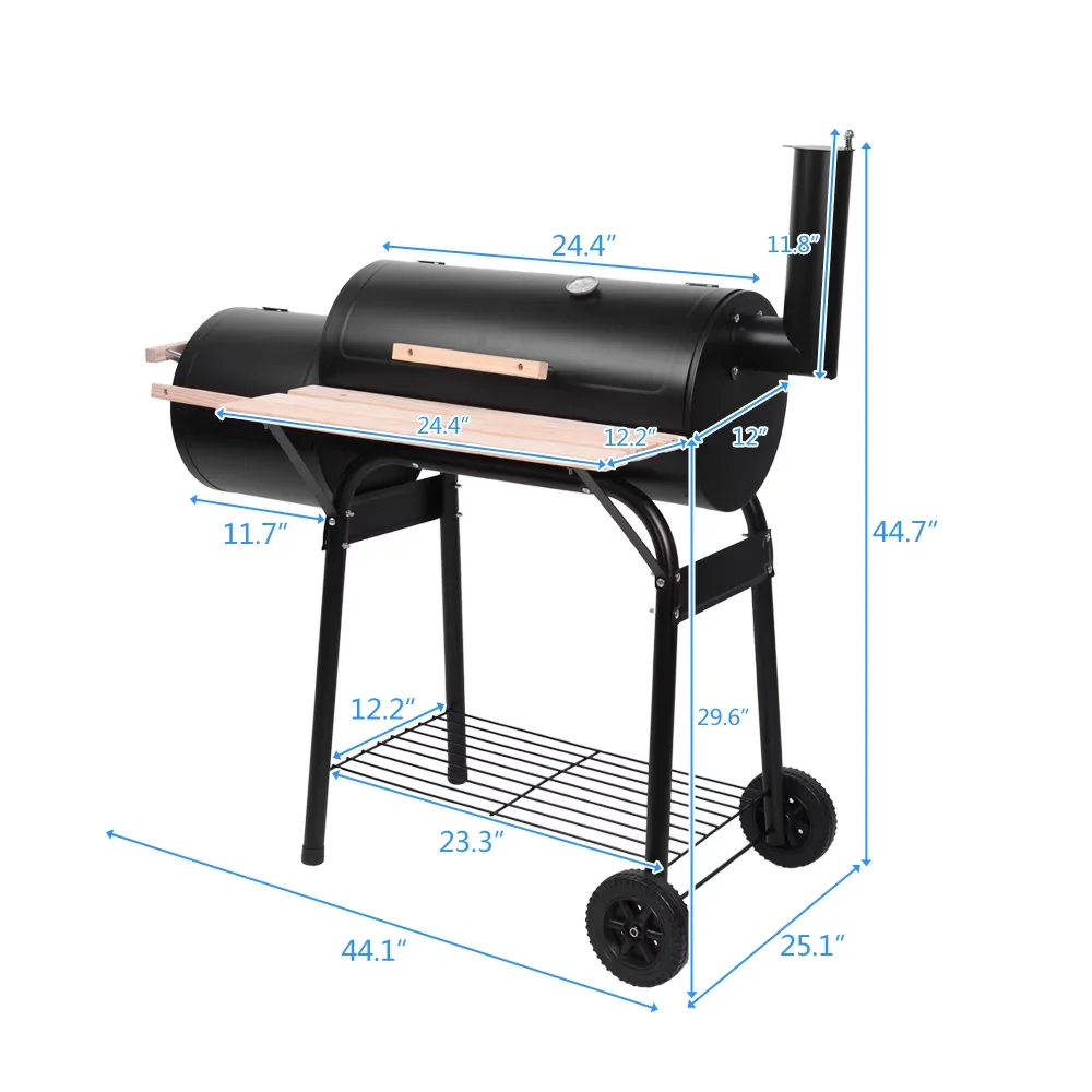 Compact Smoker with Portable, Rust Resistant, Adjustable Air Vents - Black Steel Model 06F5EB
