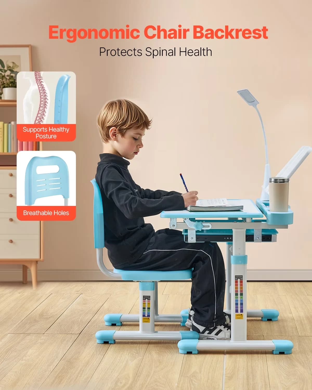 Lamp Set Durable with Adjustable Height, Kids Study Chair and Desk - Mdf Blue Model E8AB43