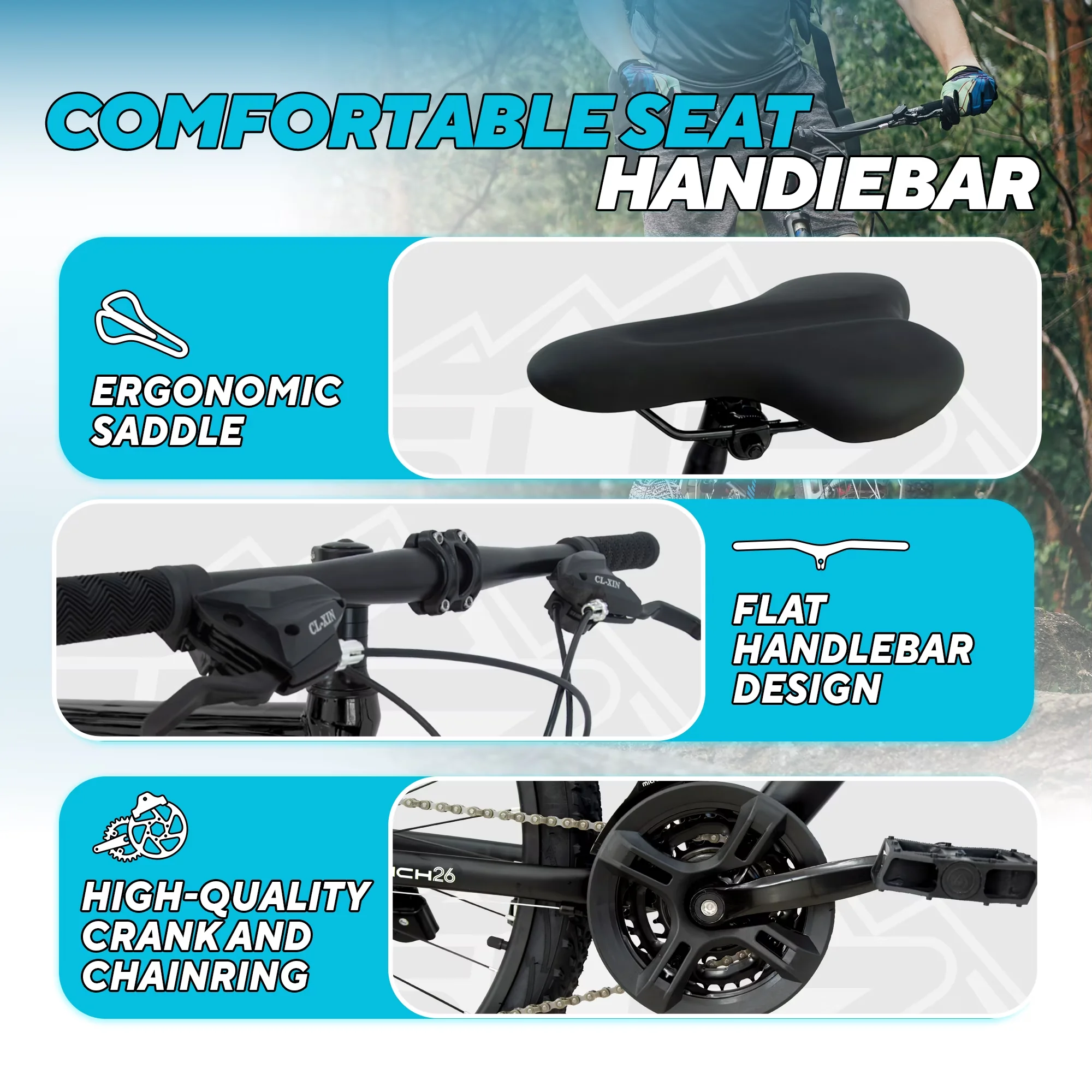 Essential Mountain Bike with Adjustable Seat, Adjustable Speed, Disc Brakes - Black Model ACB7DB