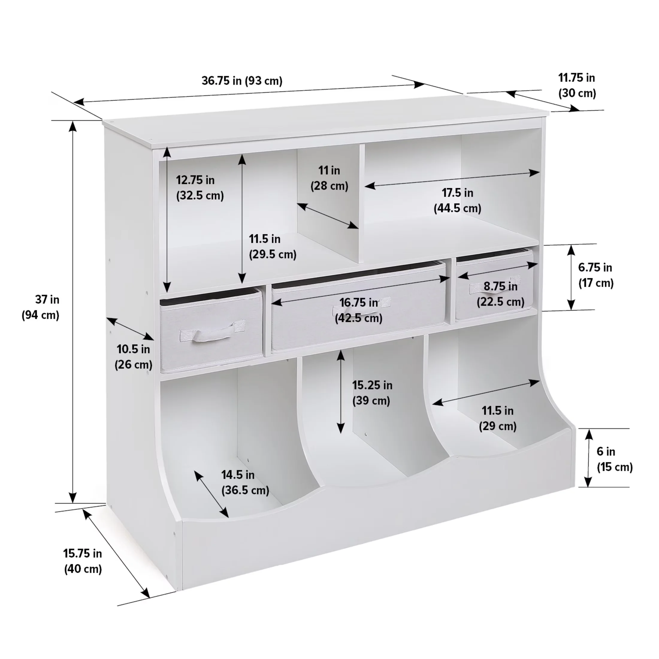 Garage Storage Supply Innovative with Stackable, Three Baskets 55 gal Toy Cube, Children's Wooden Combo Bin - Mdf; Non-Woven Fabric White Model 4EDEB0